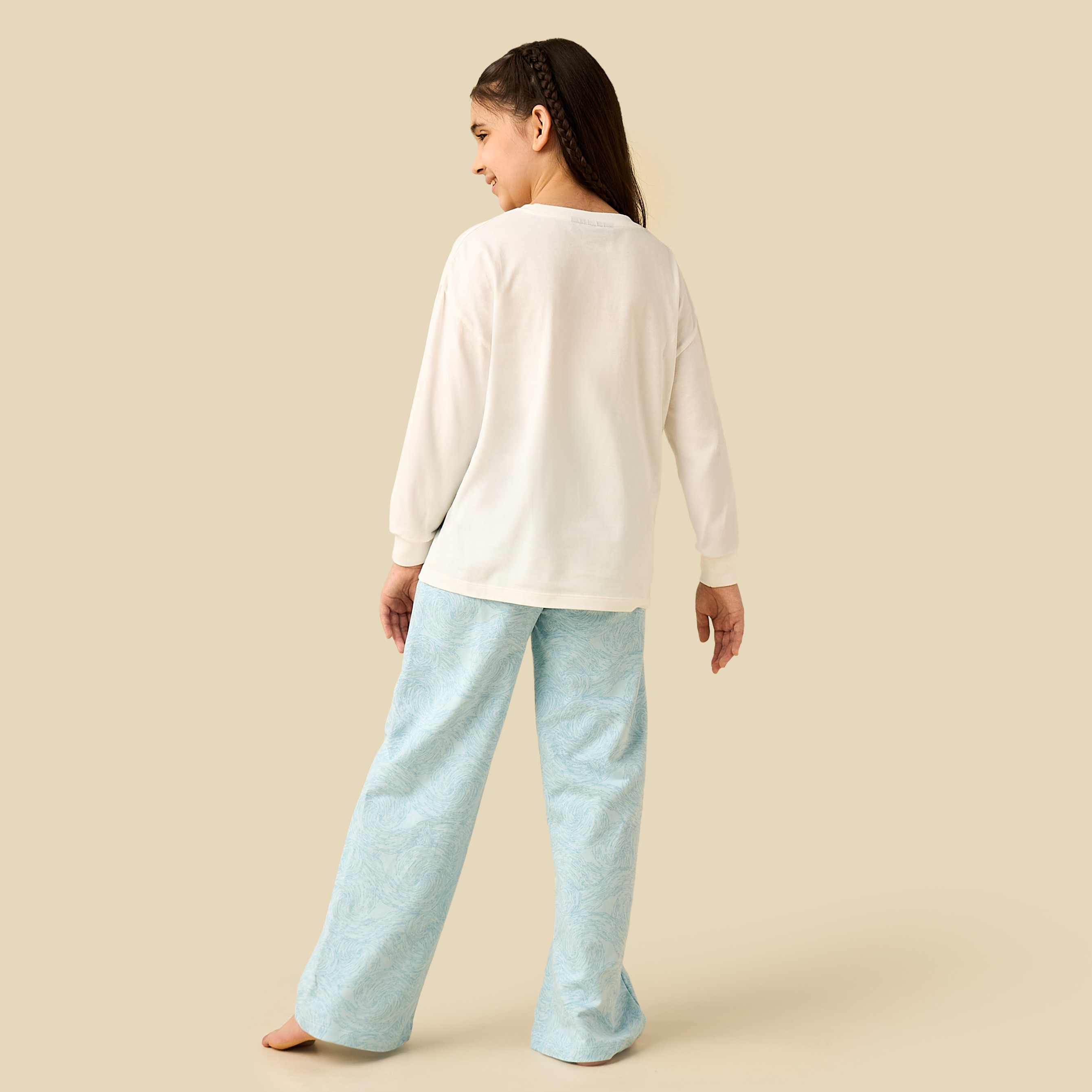 Disney Cotton Round Neck Long Sleeves Pyjama Set with Vincent Van Gogh Print-girls-clothing-nightwear-image-4