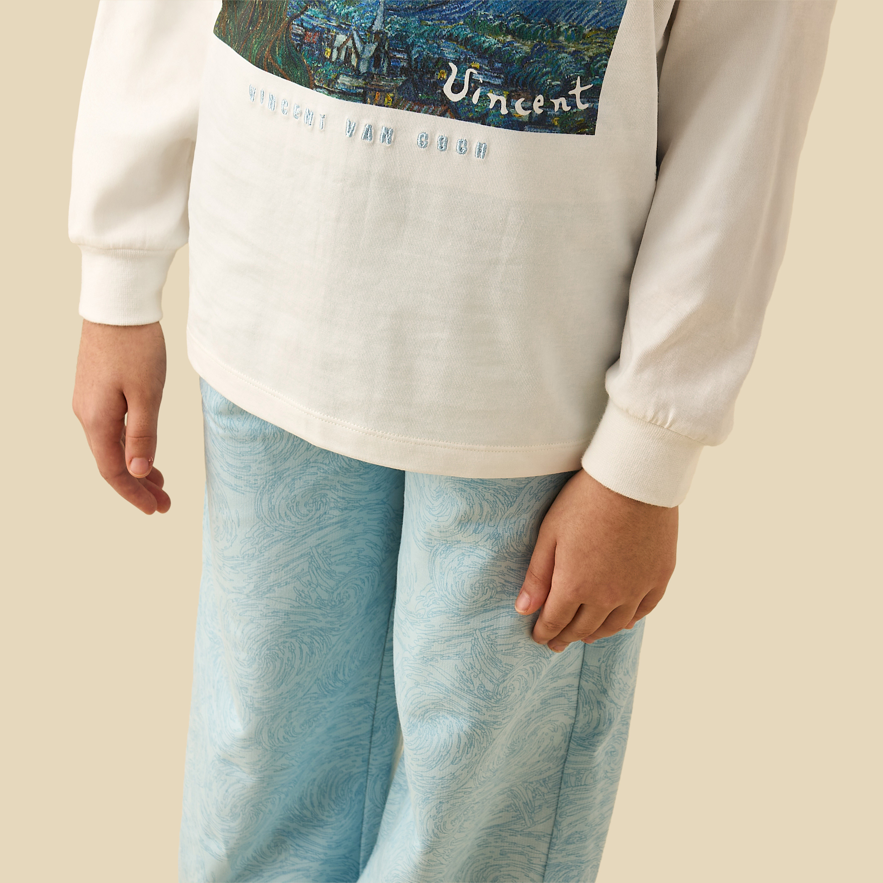 Disney Cotton Round Neck Long Sleeves Pyjama Set with Vincent Van Gogh Print-girls-clothing-nightwear-image-5