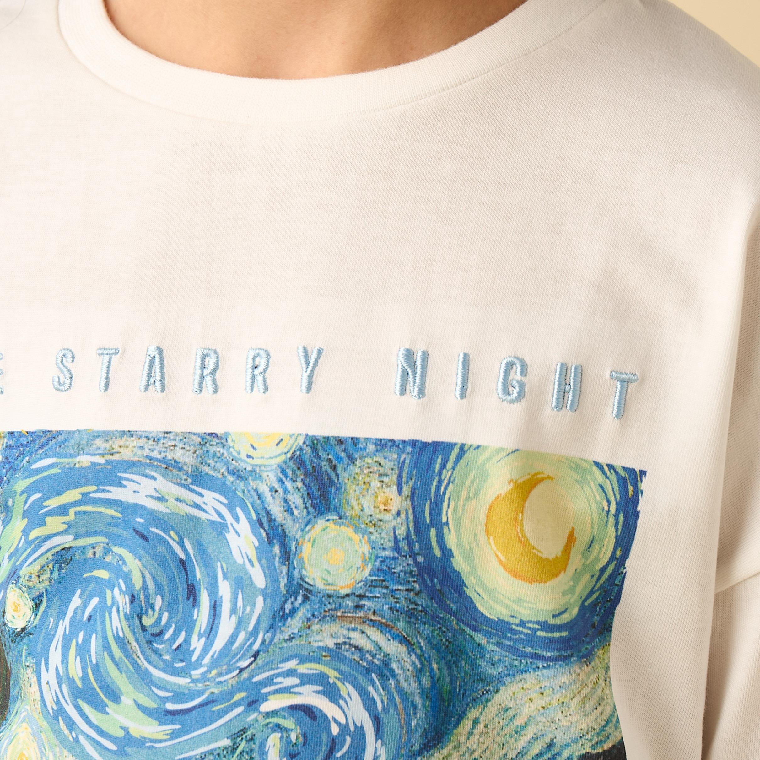 Disney Cotton Round Neck Long Sleeves Pyjama Set with Vincent Van Gogh Print-girls-clothing-nightwear-image-6