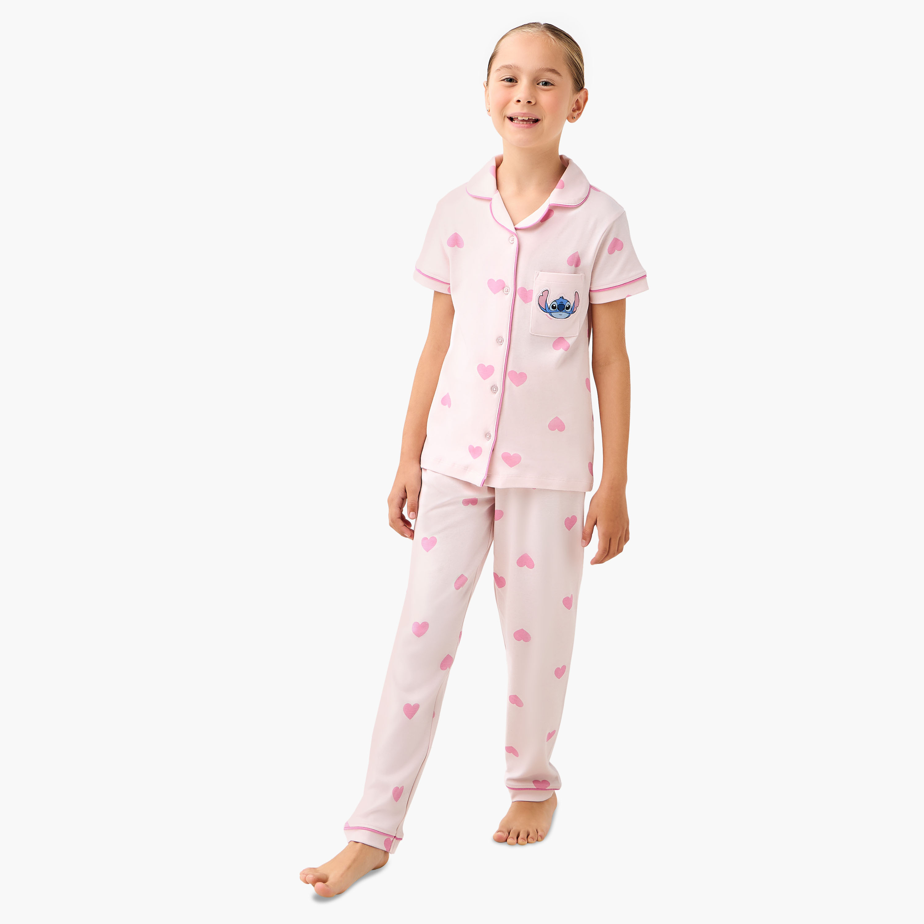 طقم بيجاما قطن بياقة وأكمام قصيرة وزخارف ستيتش من ديزني-girls-clothing-nightwear-image-6