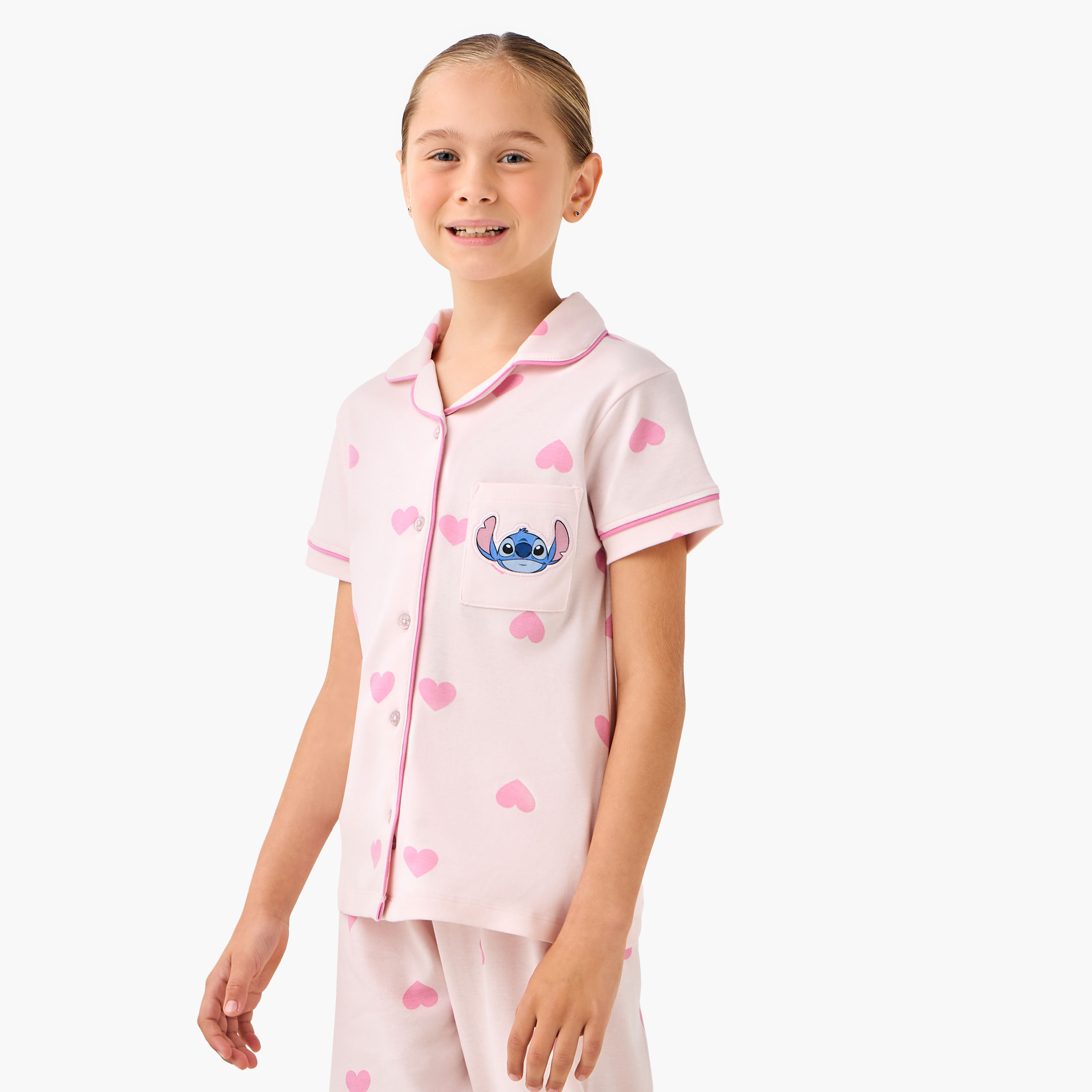 طقم بيجاما قطن بياقة وأكمام قصيرة وزخارف ستيتش من ديزني-girls-clothing-nightwear-image-5