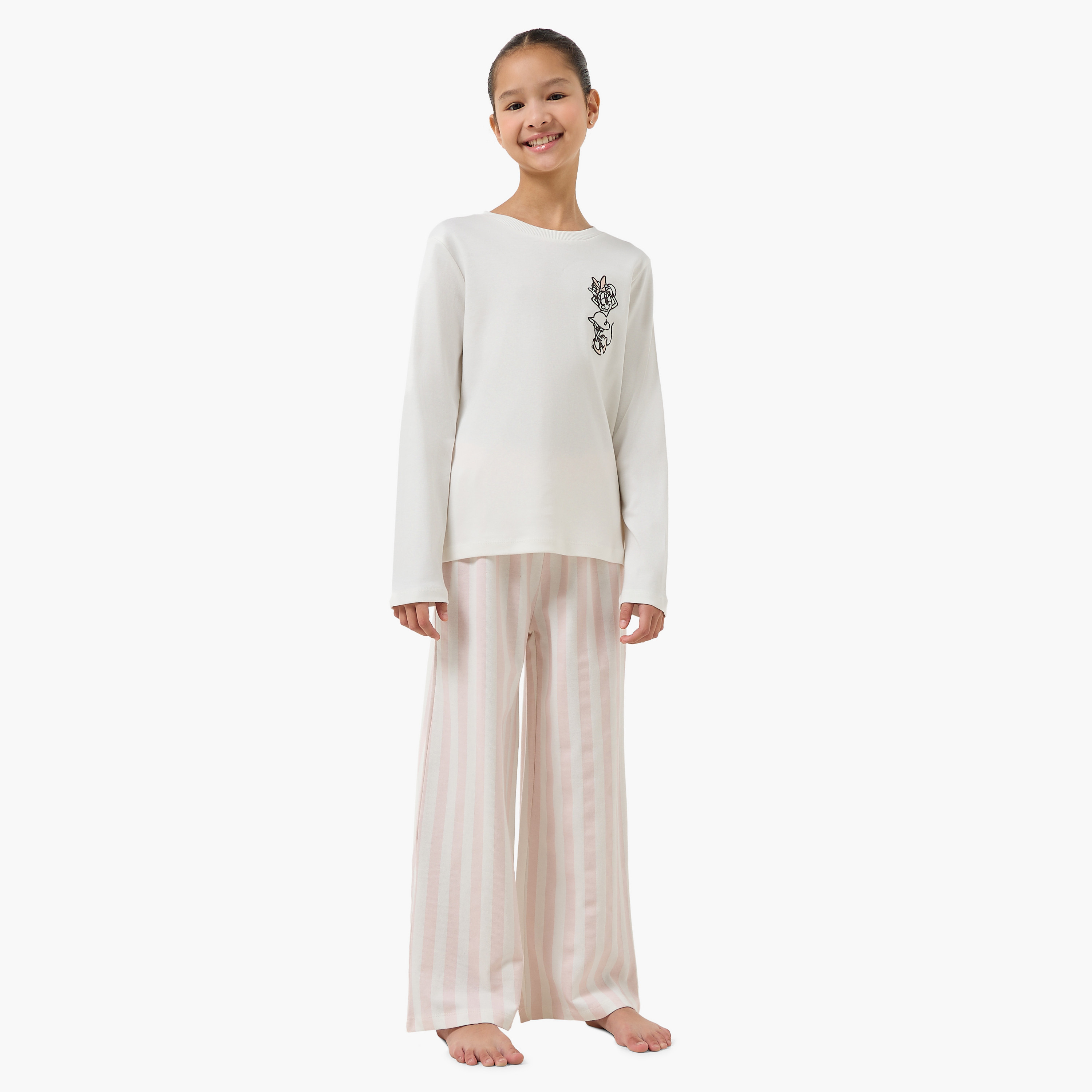 طقم بيجاما قطن بياقة ضيقة وأكمام طويلة وتطريز ميني ماوس من ديزيي-girls-clothing-nightwear-image-6