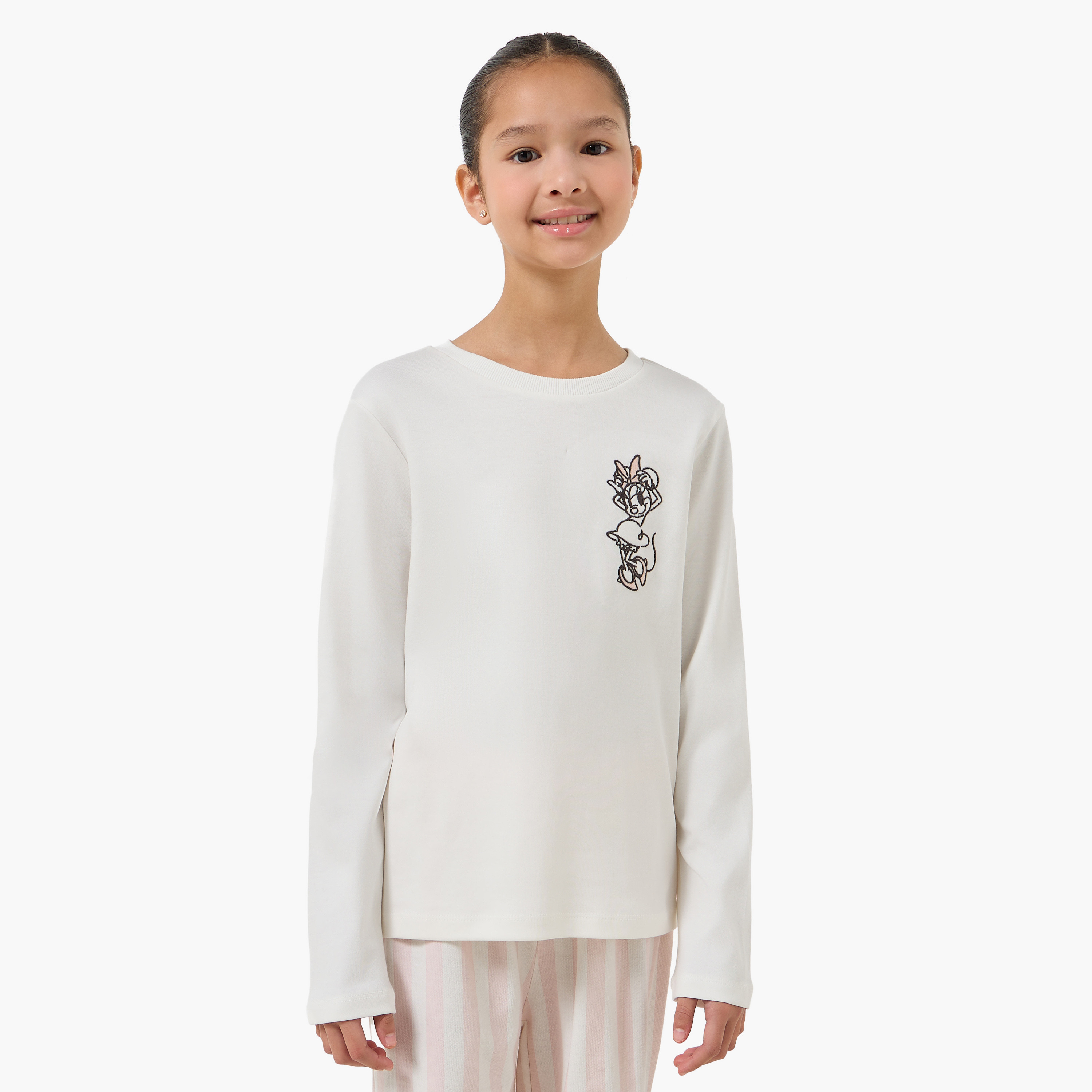 طقم بيجاما قطن بياقة ضيقة وأكمام طويلة وتطريز ميني ماوس من ديزيي-girls-clothing-nightwear-image-5