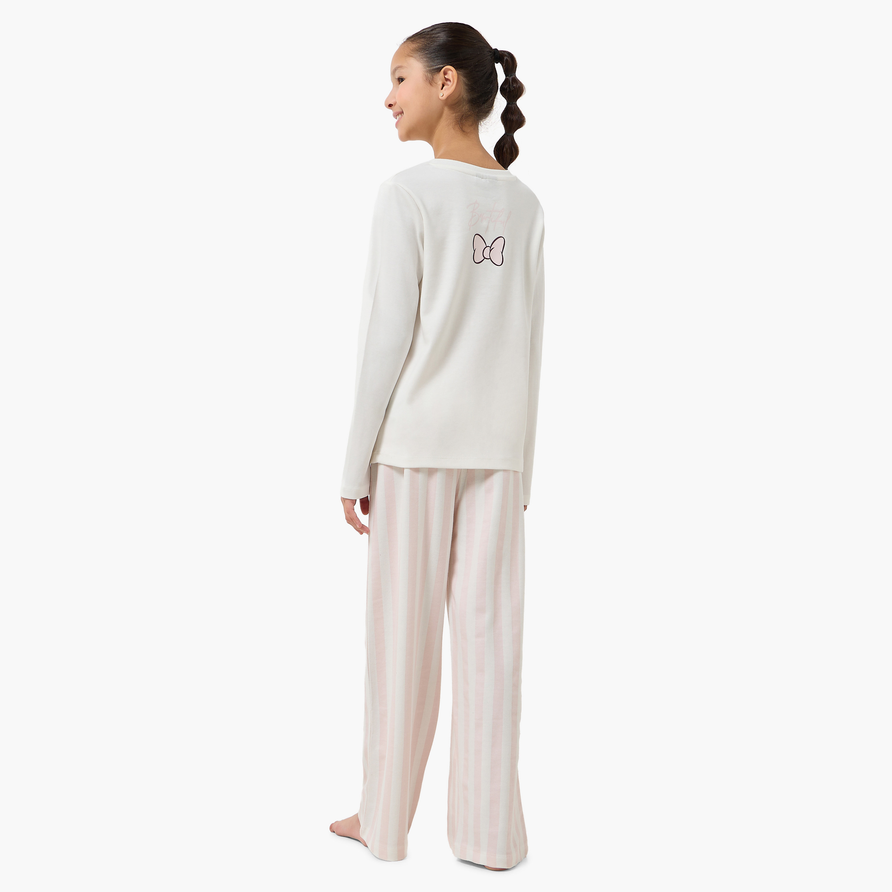 طقم بيجاما قطن بياقة ضيقة وأكمام طويلة وتطريز ميني ماوس من ديزيي-girls-clothing-nightwear-image-3