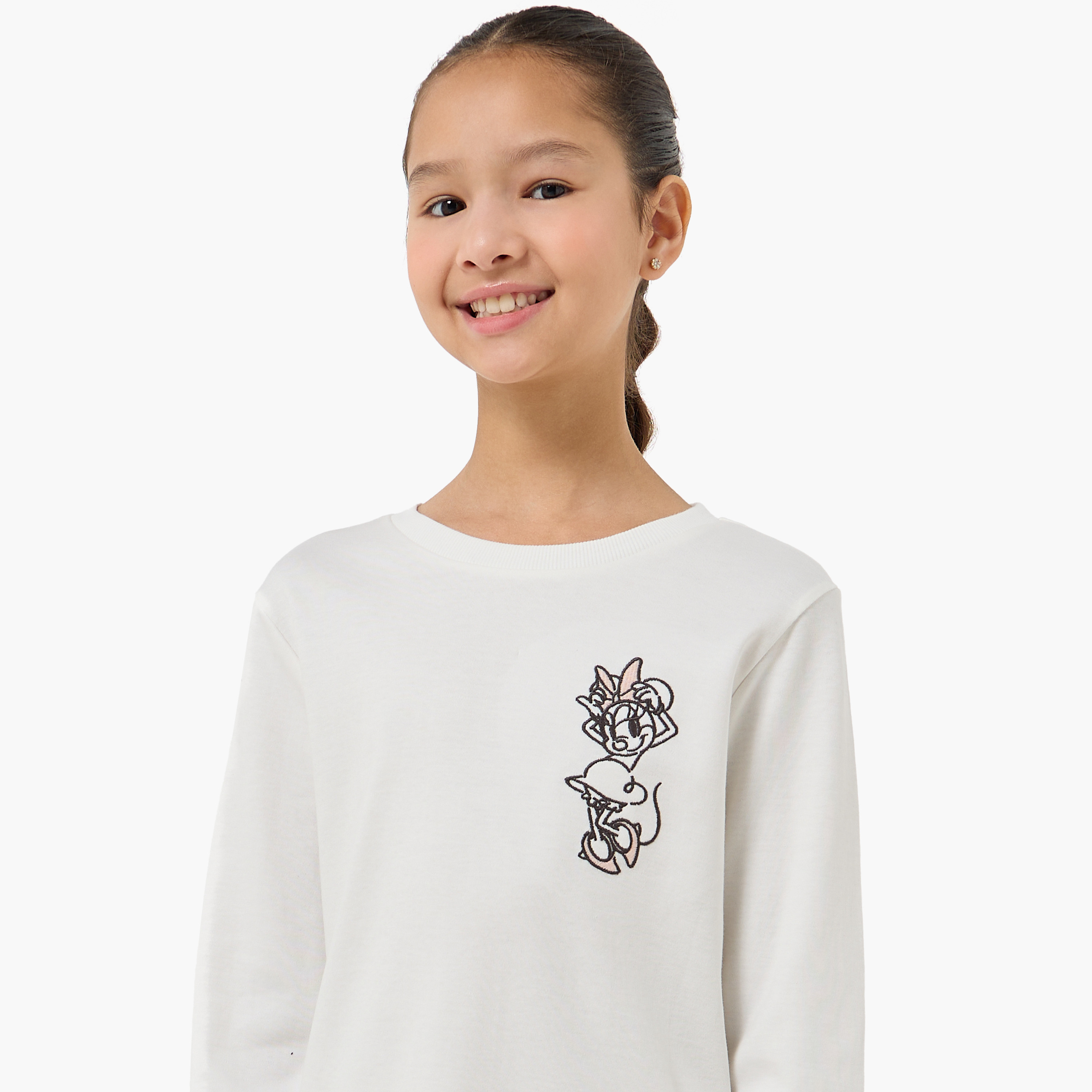 طقم بيجاما قطن بياقة ضيقة وأكمام طويلة وتطريز ميني ماوس من ديزيي-girls-clothing-nightwear-image-2