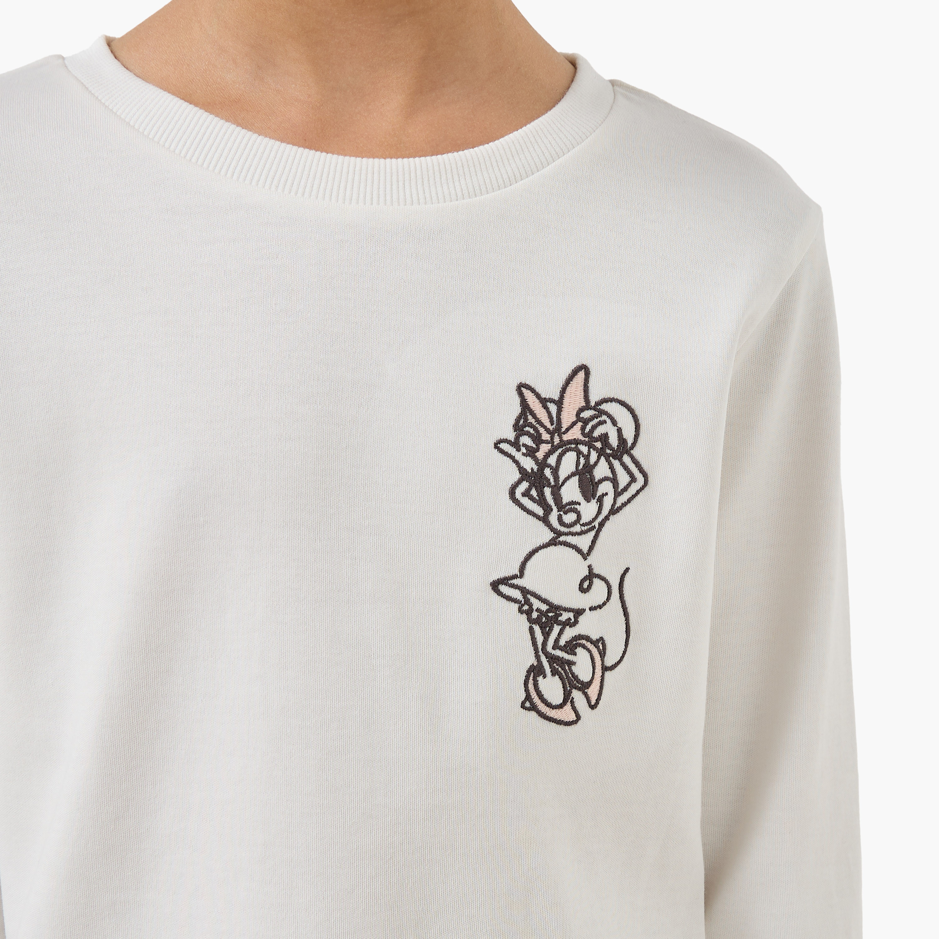طقم بيجاما قطن بياقة ضيقة وأكمام طويلة وتطريز ميني ماوس من ديزيي-girls-clothing-nightwear-image-1