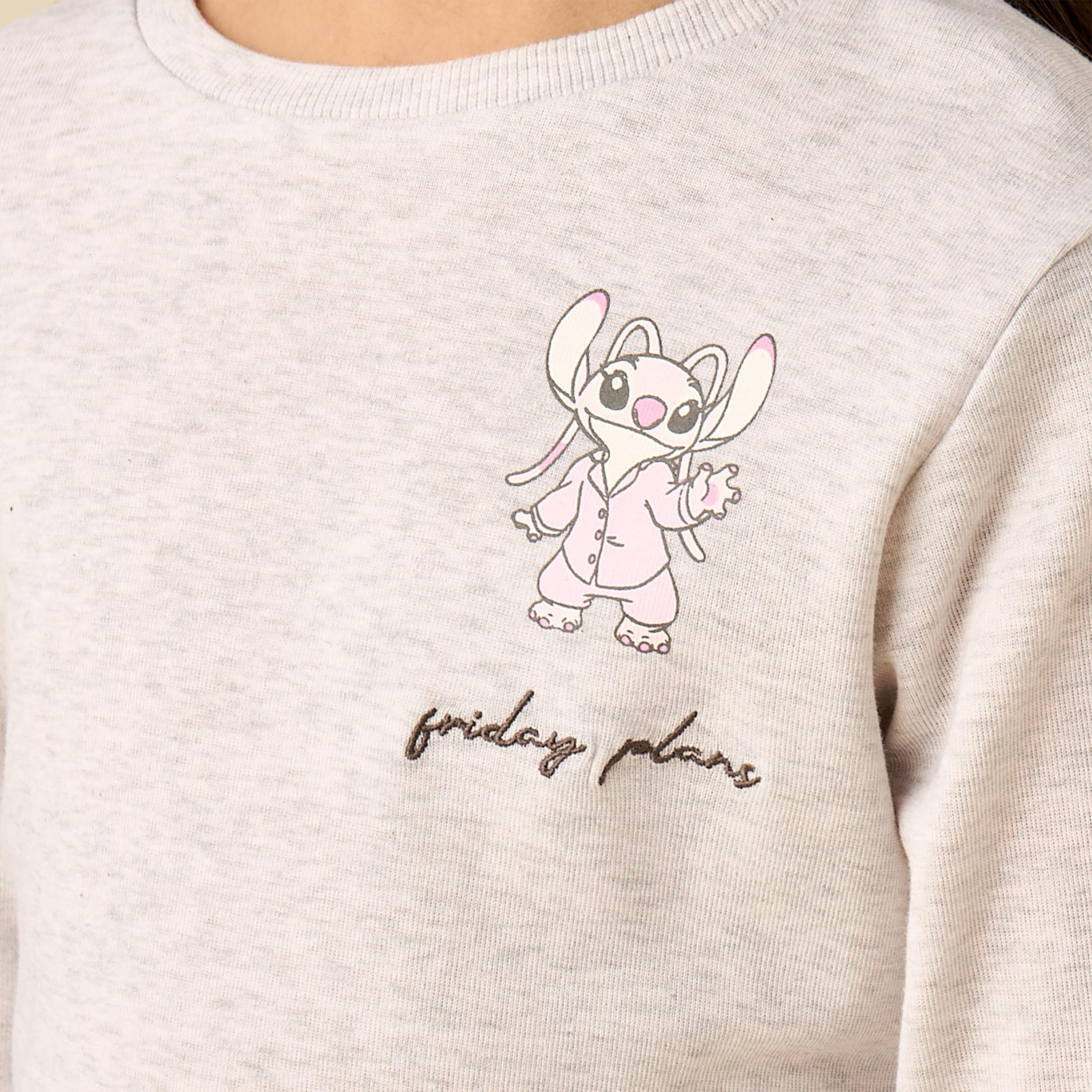 Disney Cotton Crew Neck Long Sleeves Pyjama Set with Stitch Print-girls-clothing-nightwear-image-6