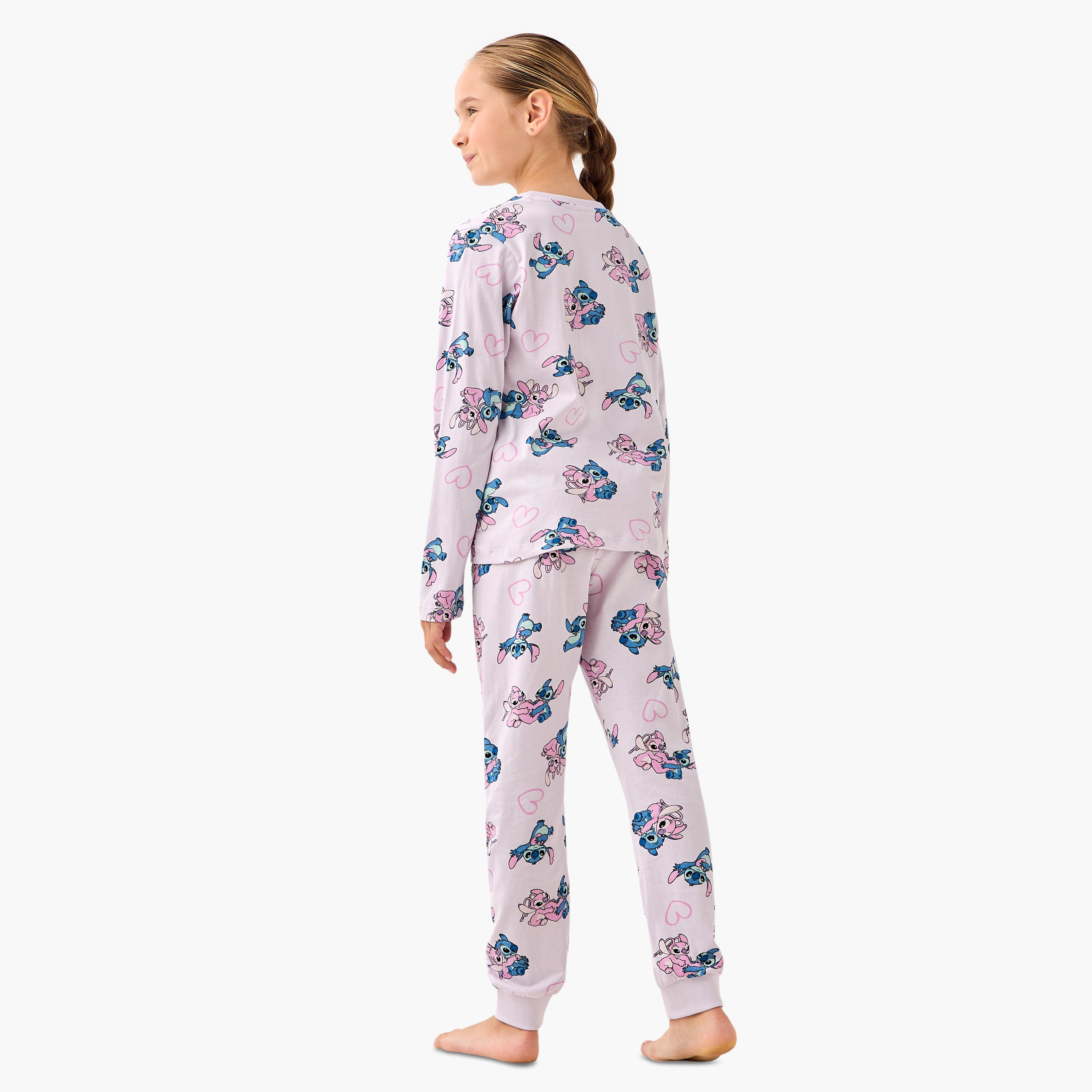 Pack of 2 Disney Cotton Round Neck Long Sleeves Pyjama Set with Angel and Stitch Print-girls-clothing-nightwear-image-5