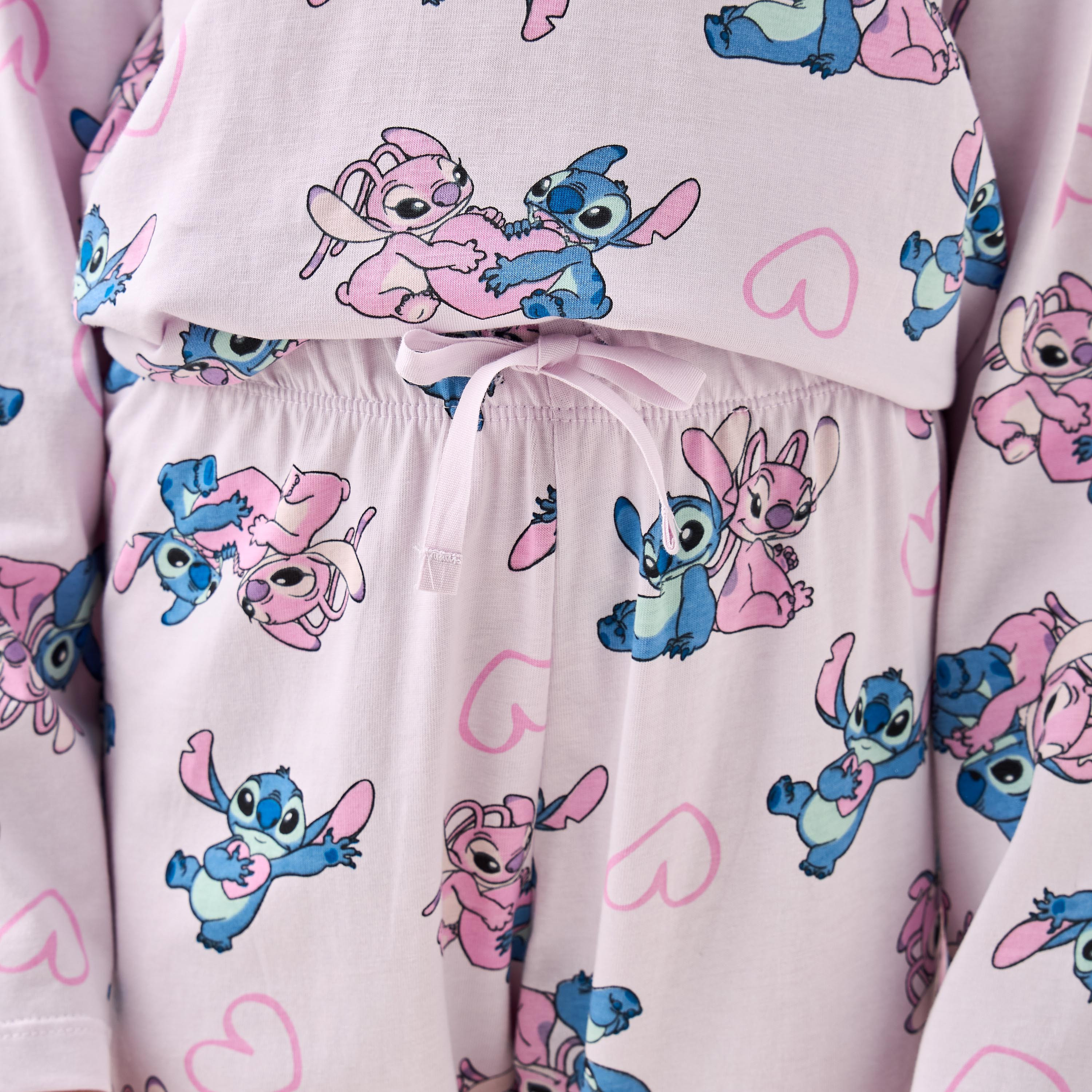 Pack of 2 Disney Cotton Round Neck Long Sleeves Pyjama Set with Angel and Stitch Print-girls-clothing-nightwear-image-6