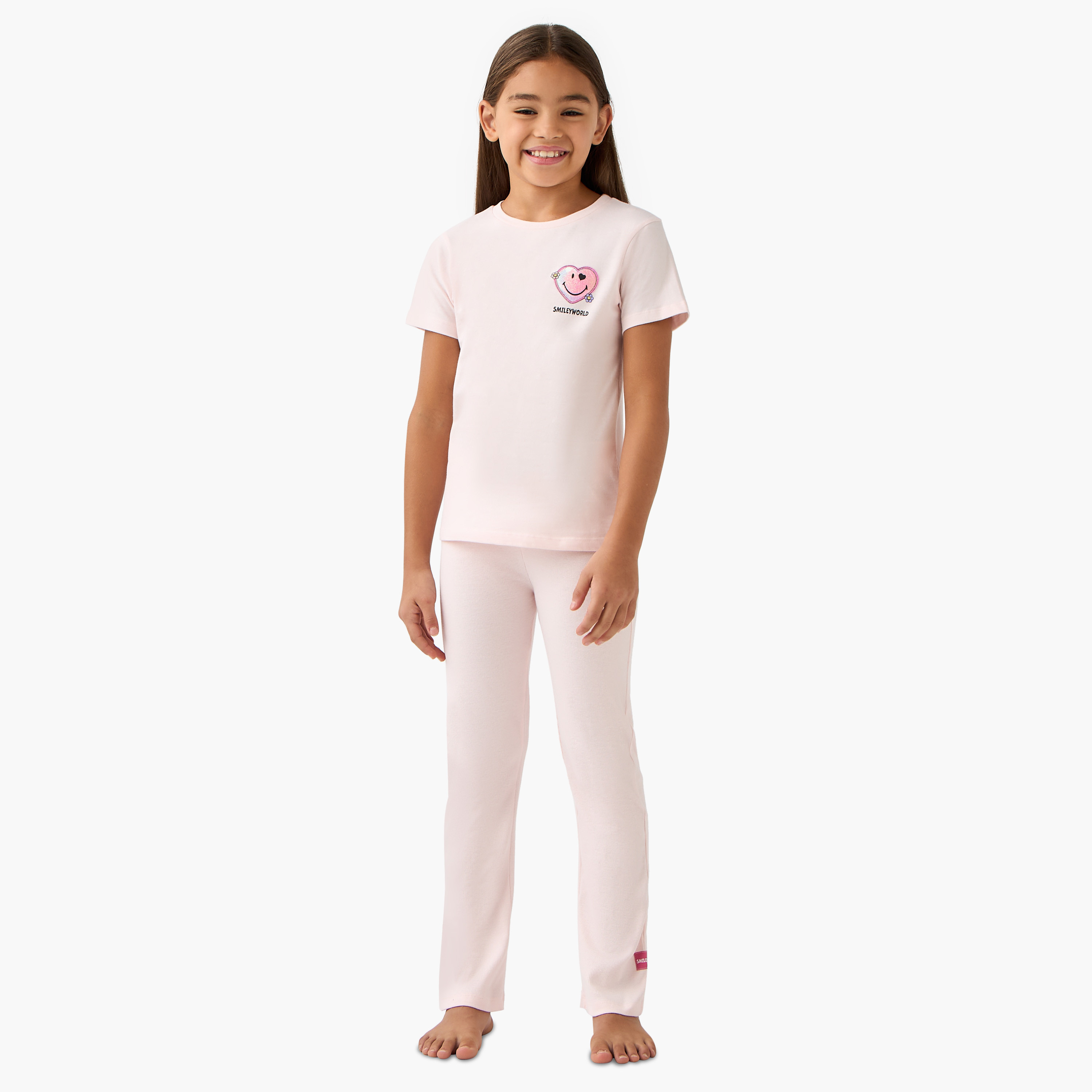 Smiley World Printed T-shirt and Pyjama Set-girls-clothing-nightwear-image-1
