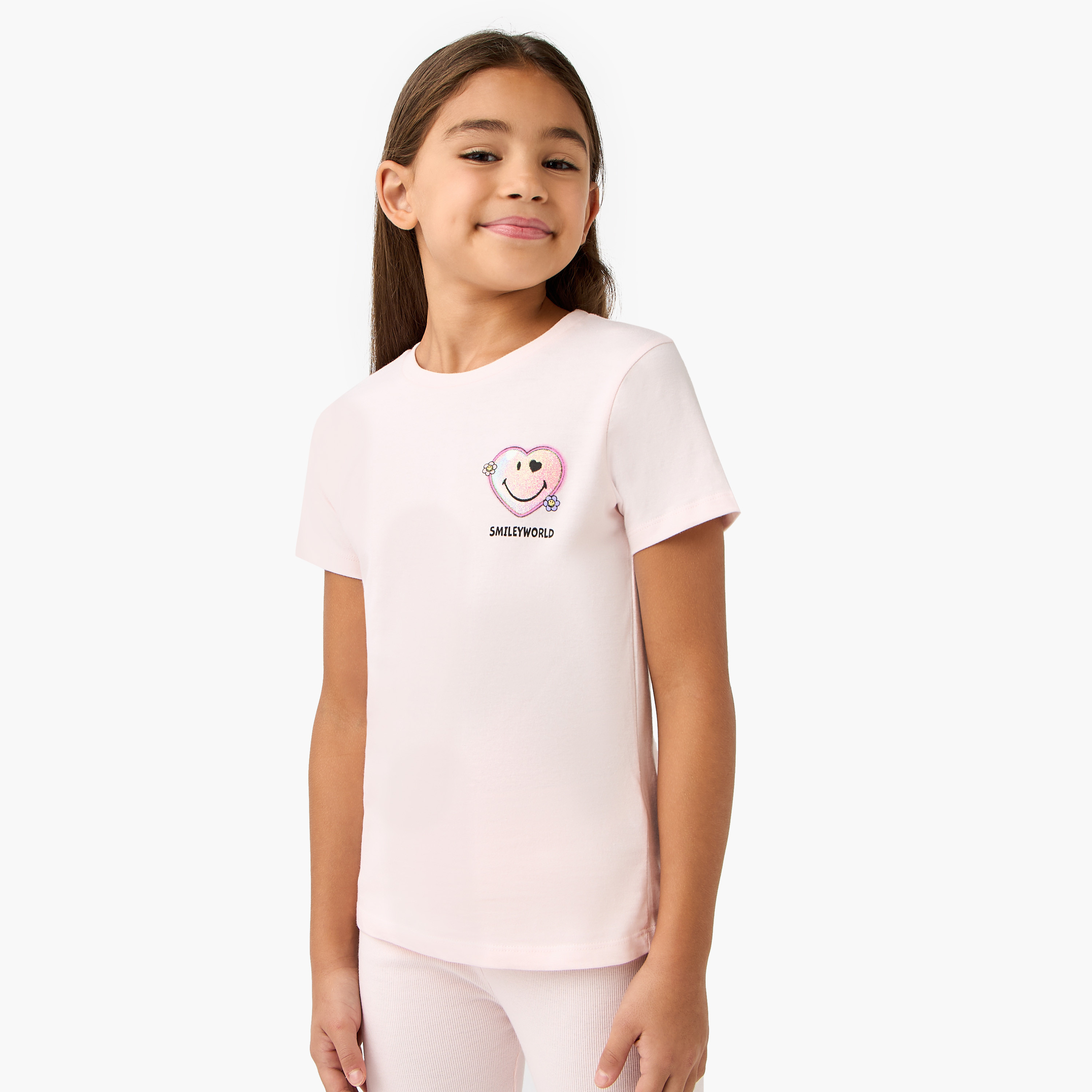 Smiley World Printed T-shirt and Pyjama Set-girls-clothing-nightwear-image-2