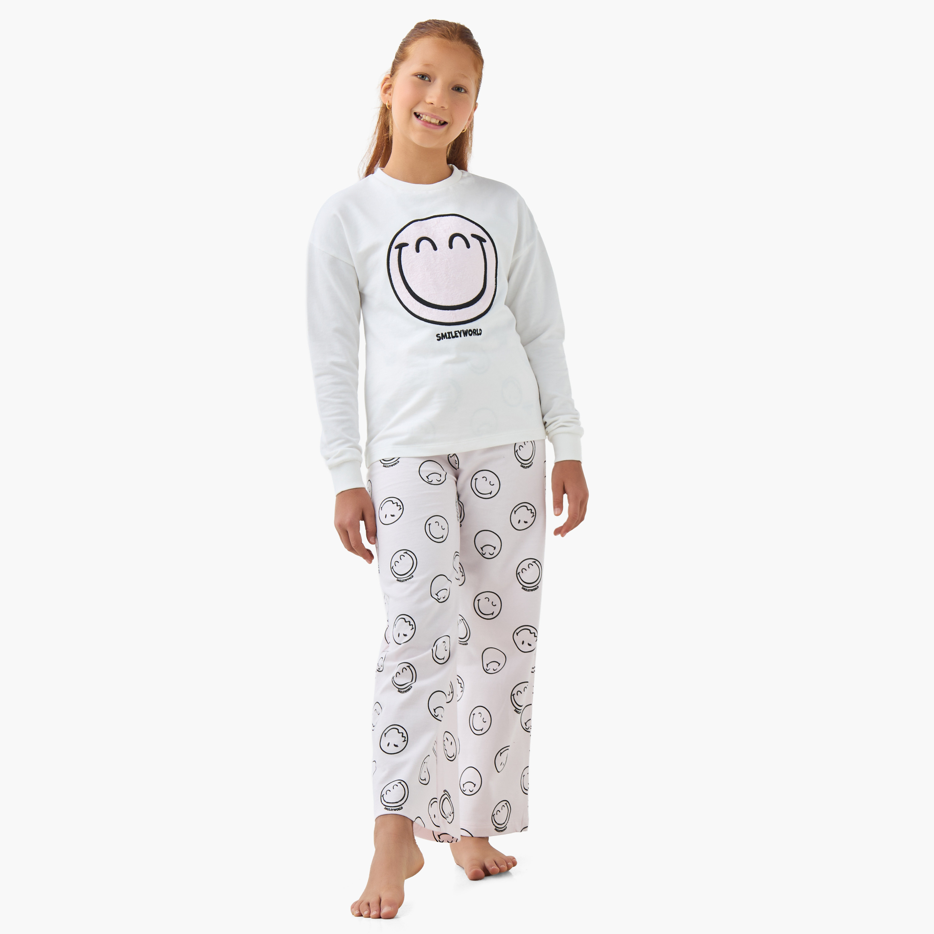 Smiley World Girls Pyjama Set with Print - Cotton - Long Sleeves - Round Neck-girls-clothing-nightwear-image-1