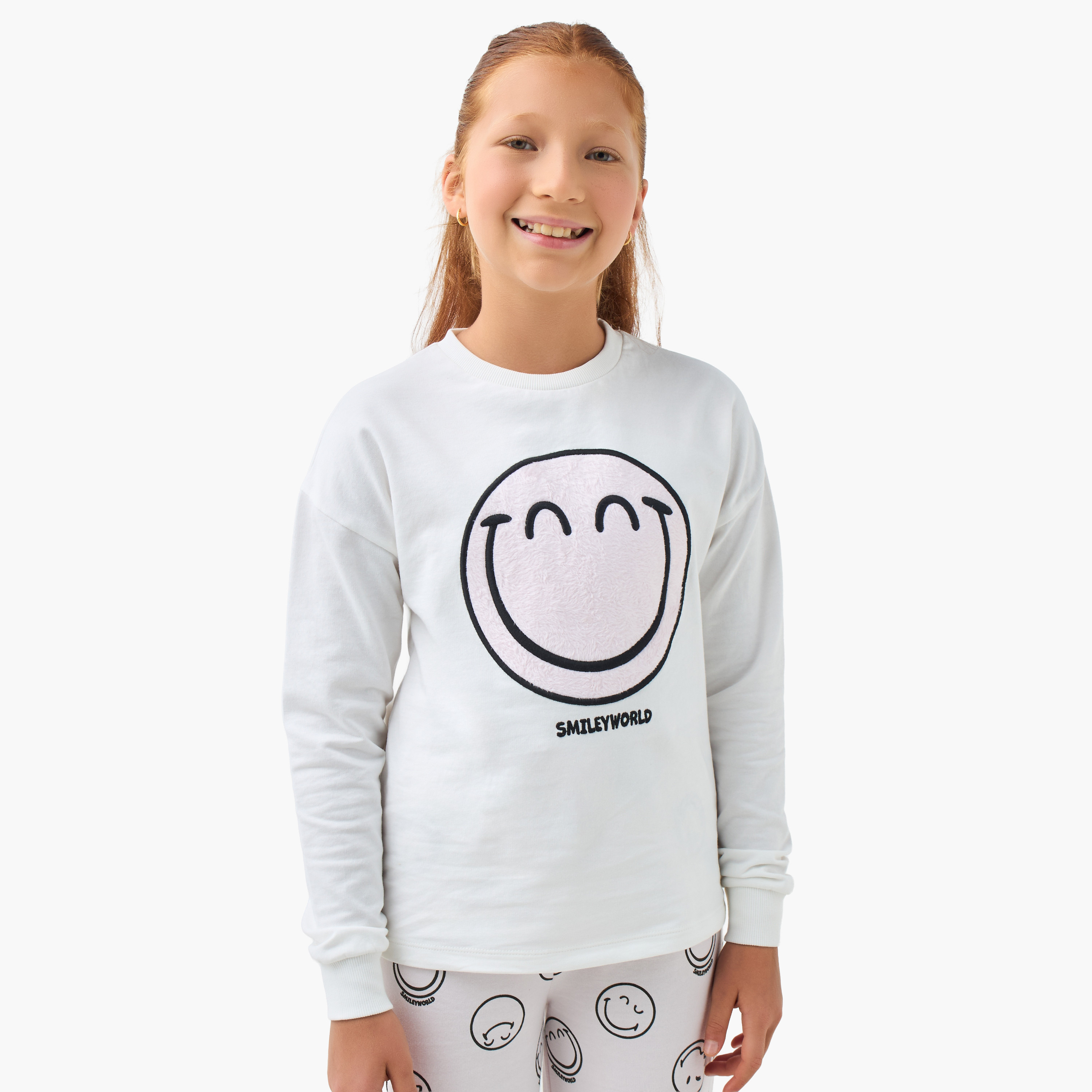 Smiley World Girls Pyjama Set with Print - Cotton - Long Sleeves - Round Neck-girls-clothing-nightwear-image-2