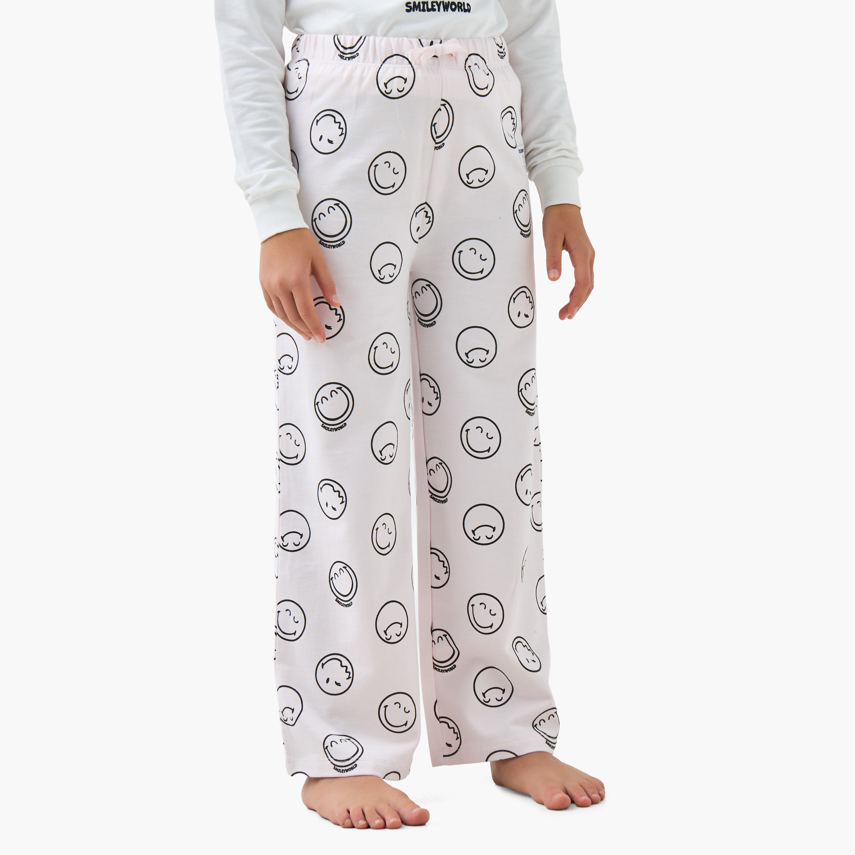 Smiley World Girls Pyjama Set with Print - Cotton - Long Sleeves - Round Neck-girls-clothing-nightwear-image-3