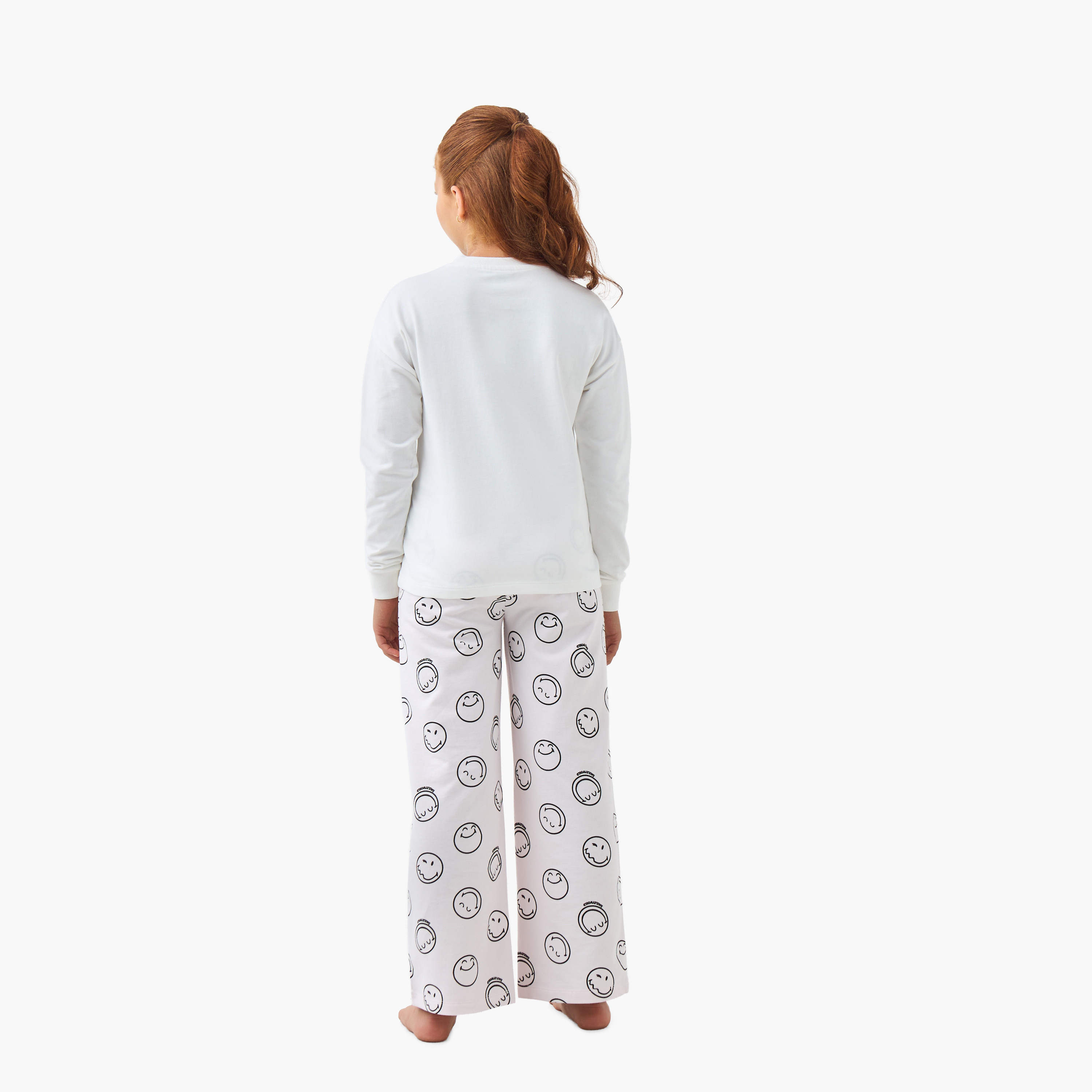 Smiley World Girls Pyjama Set with Print - Cotton - Long Sleeves - Round Neck-girls-clothing-nightwear-image-4