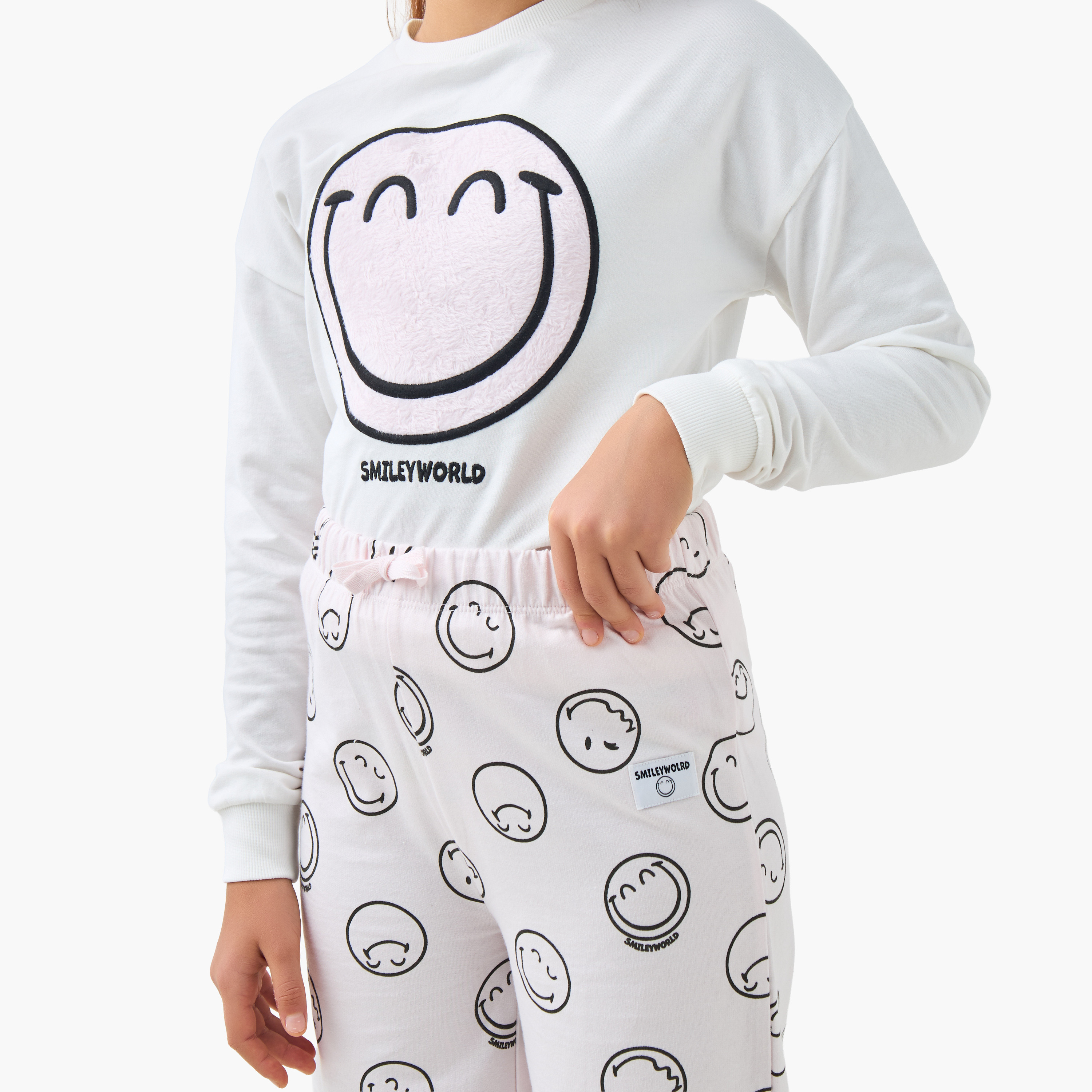 Smiley World Girls Pyjama Set with Print - Cotton - Long Sleeves - Round Neck-girls-clothing-nightwear-image-5