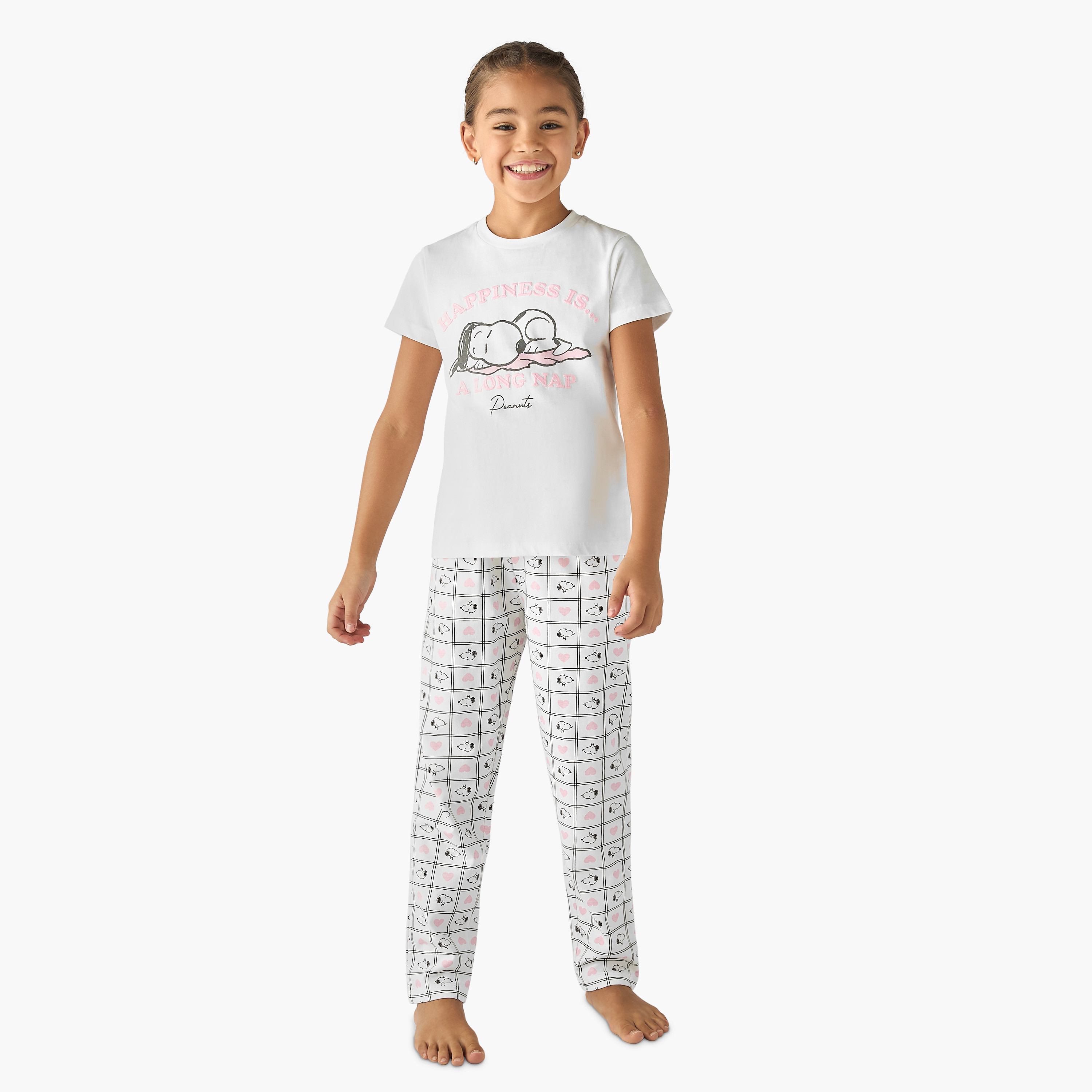 Snoopy Print T-shirt and Pyjama Set-girls-clothing-nightwear-image-1