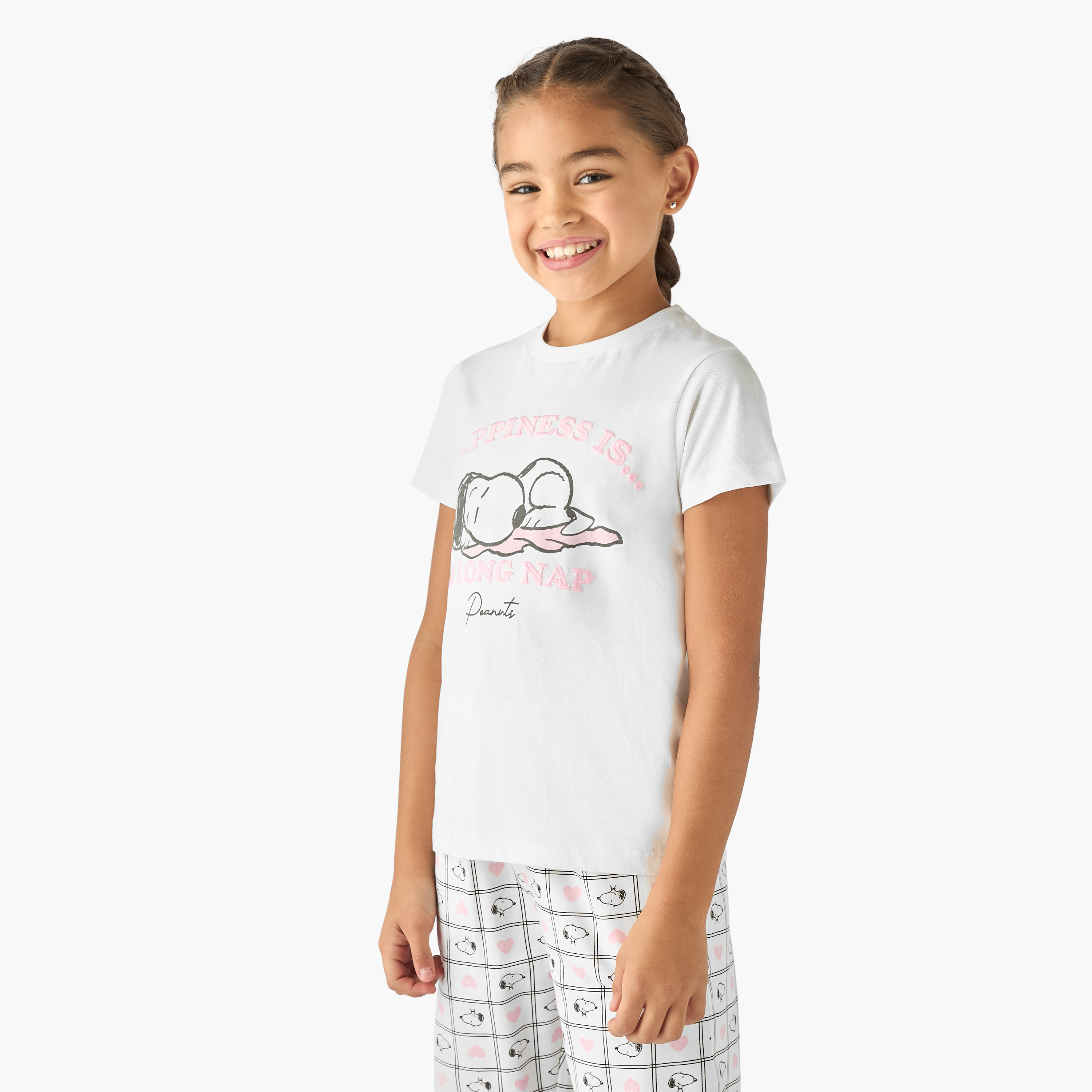 Snoopy Print T-shirt and Pyjama Set-girls-clothing-nightwear-image-2