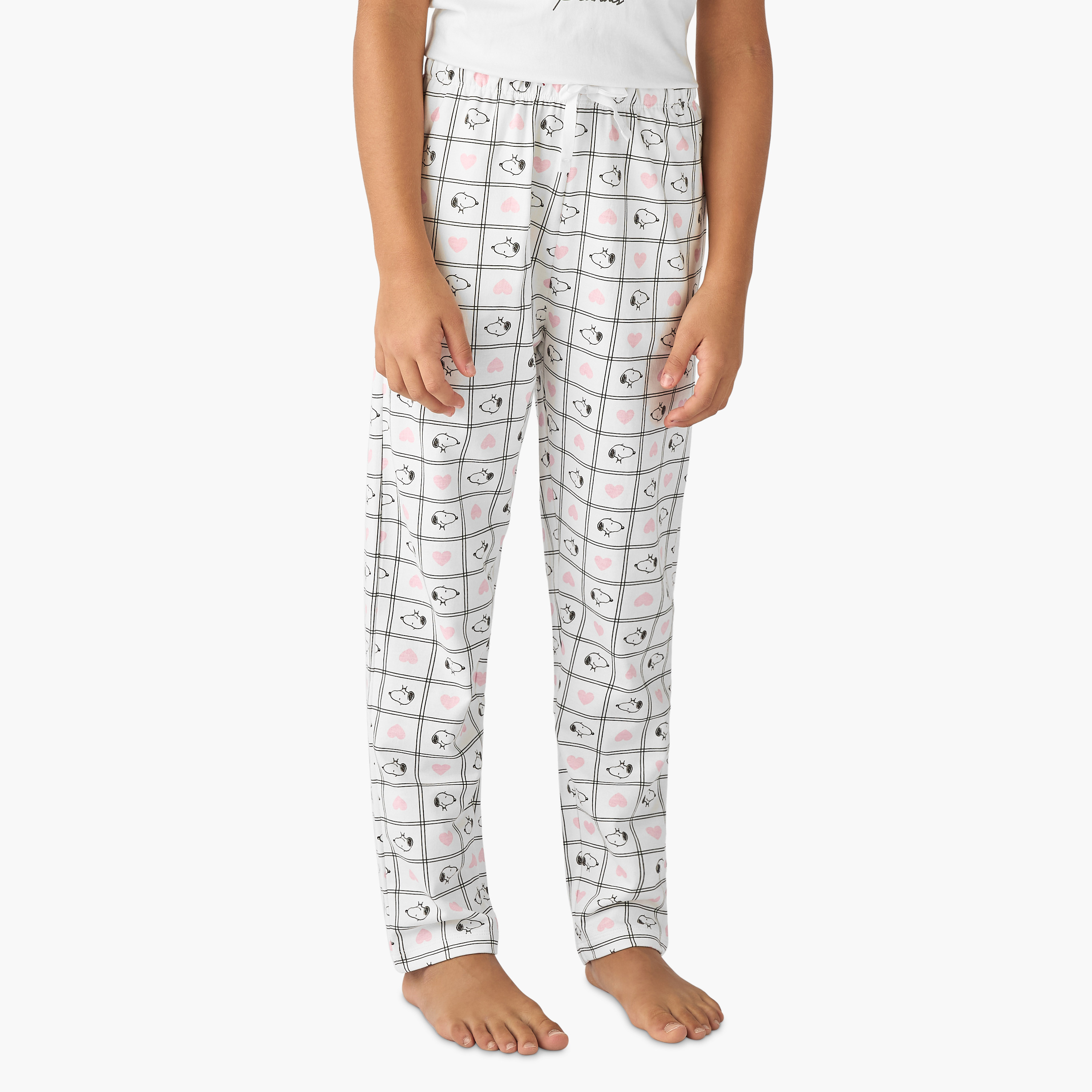 Snoopy Print T-shirt and Pyjama Set-girls-clothing-nightwear-image-3