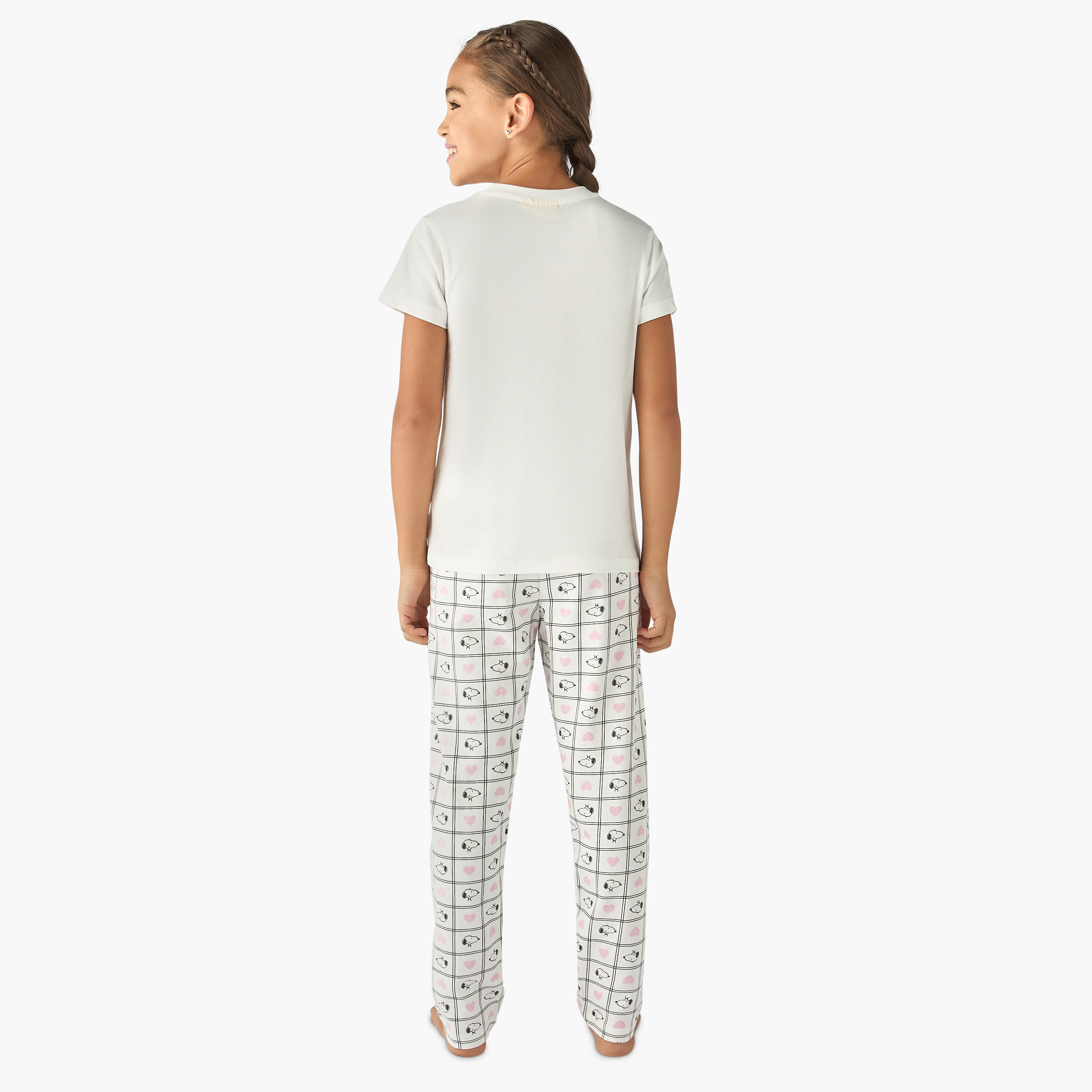 Snoopy Print T-shirt and Pyjama Set-girls-clothing-nightwear-image-4