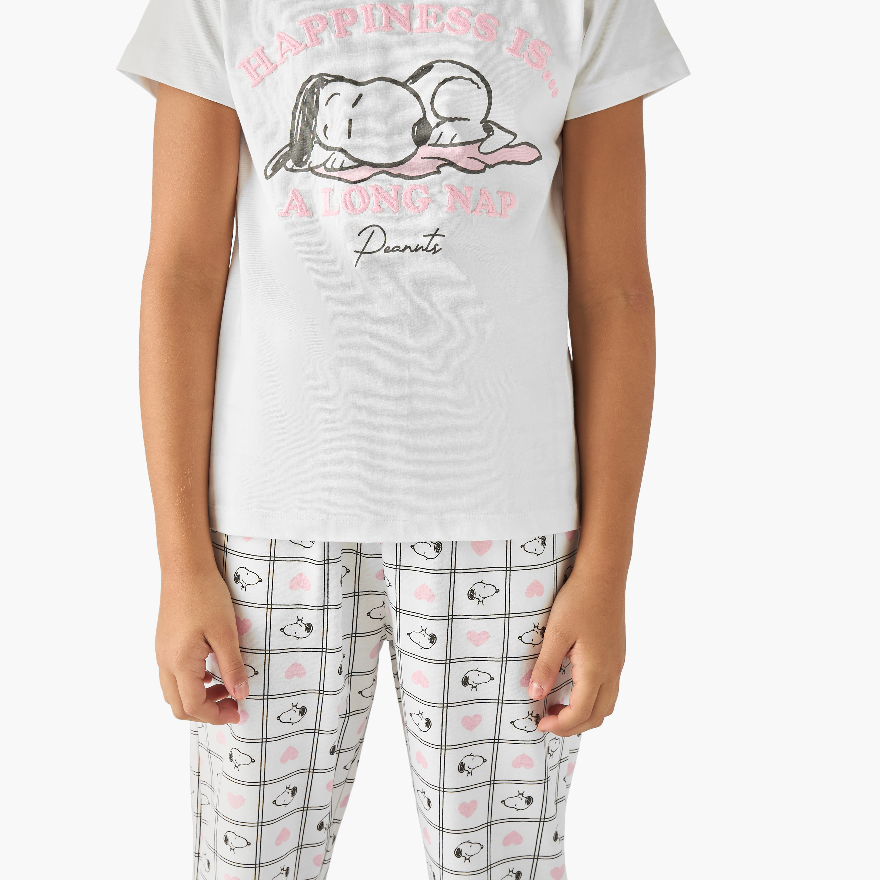Snoopy Print T-shirt and Pyjama Set-girls-clothing-nightwear-image-5