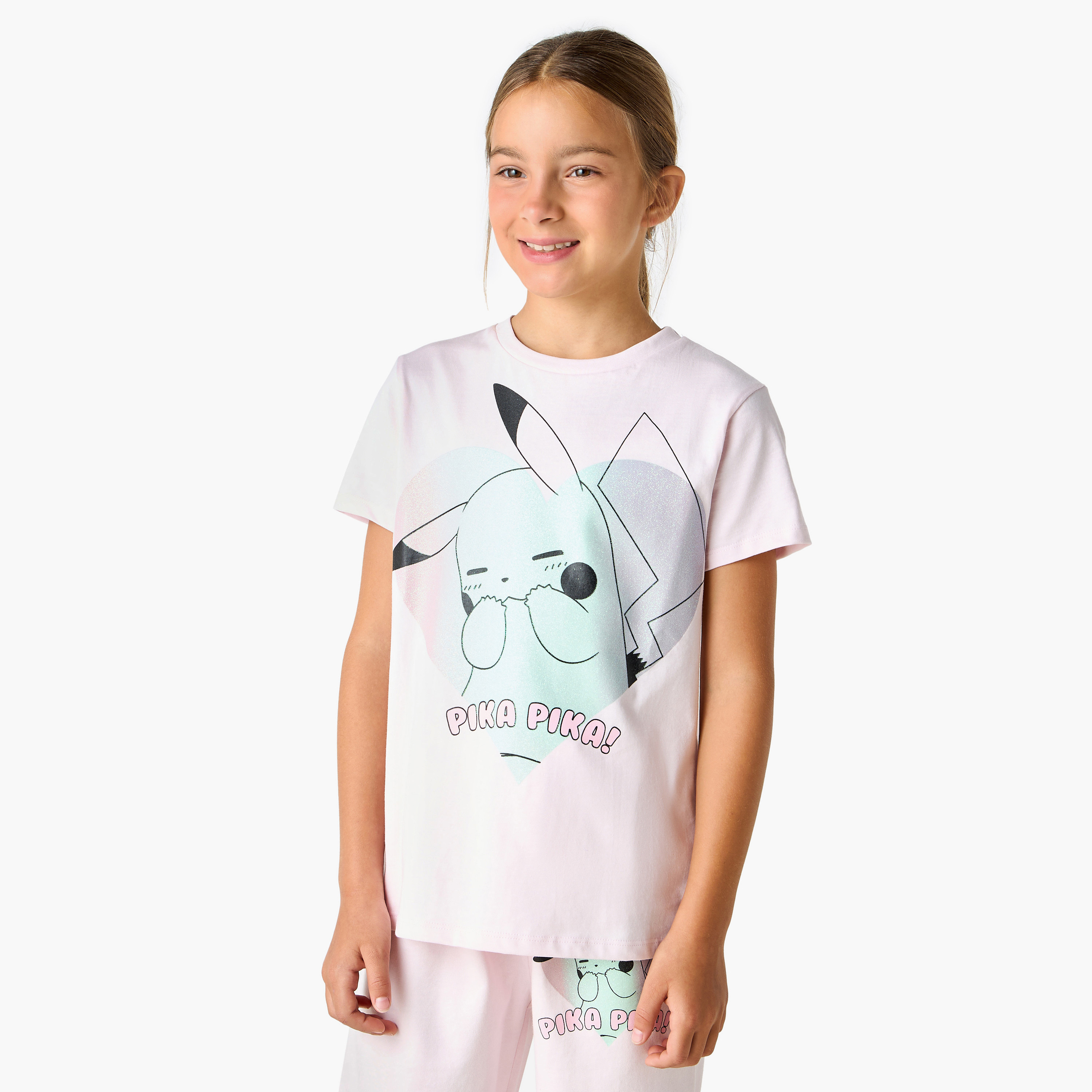 Pokemon Pikachu Print T-shirt and Pyjama Set-girls-clothing-nightwear-image-2