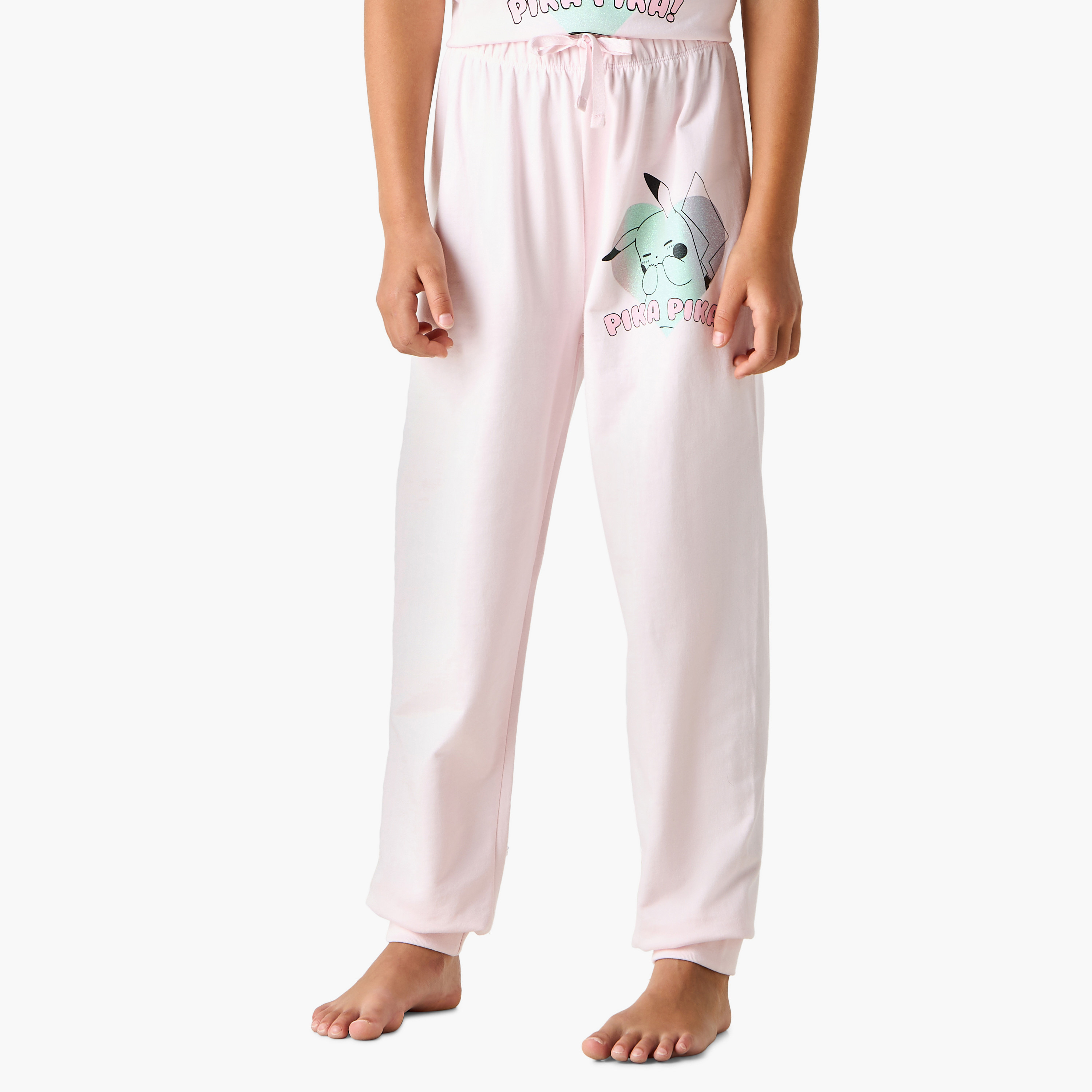 Pokemon Pikachu Print T-shirt and Pyjama Set-girls-clothing-nightwear-image-3