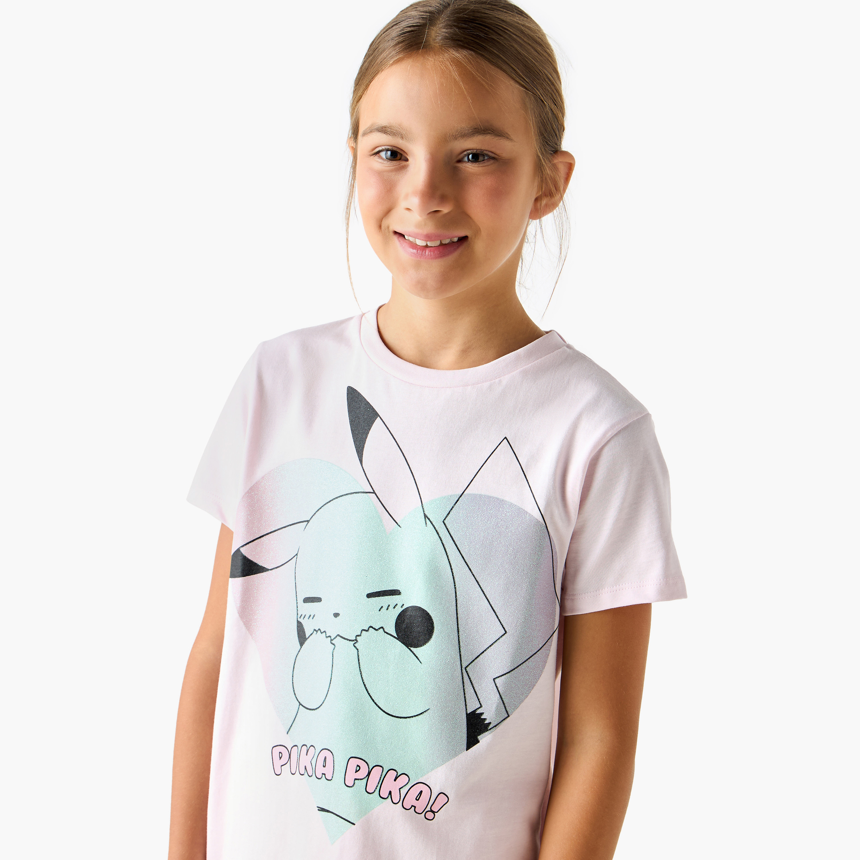 Pokemon Pikachu Print T-shirt and Pyjama Set-girls-clothing-nightwear-image-5