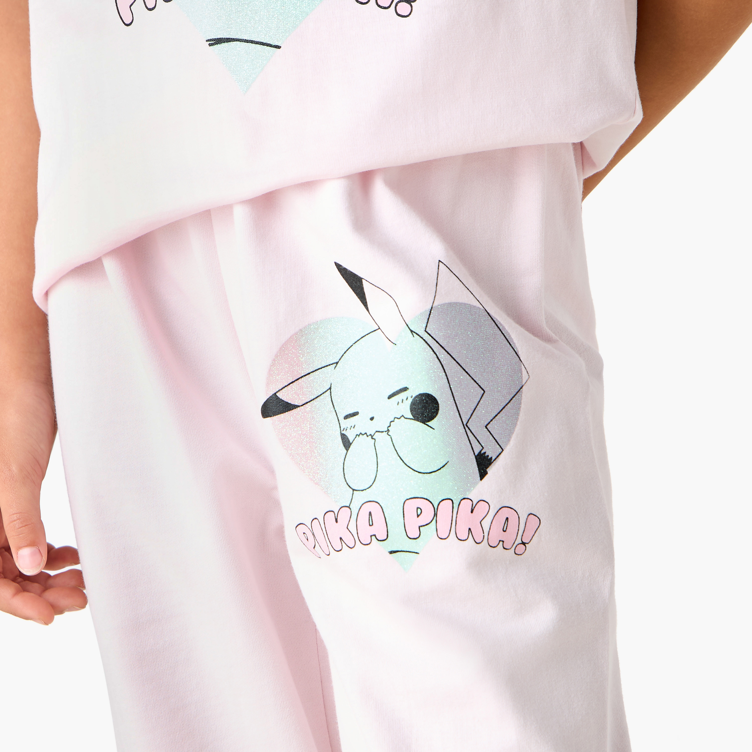 Pokemon Pikachu Print T-shirt and Pyjama Set-girls-clothing-nightwear-image-6