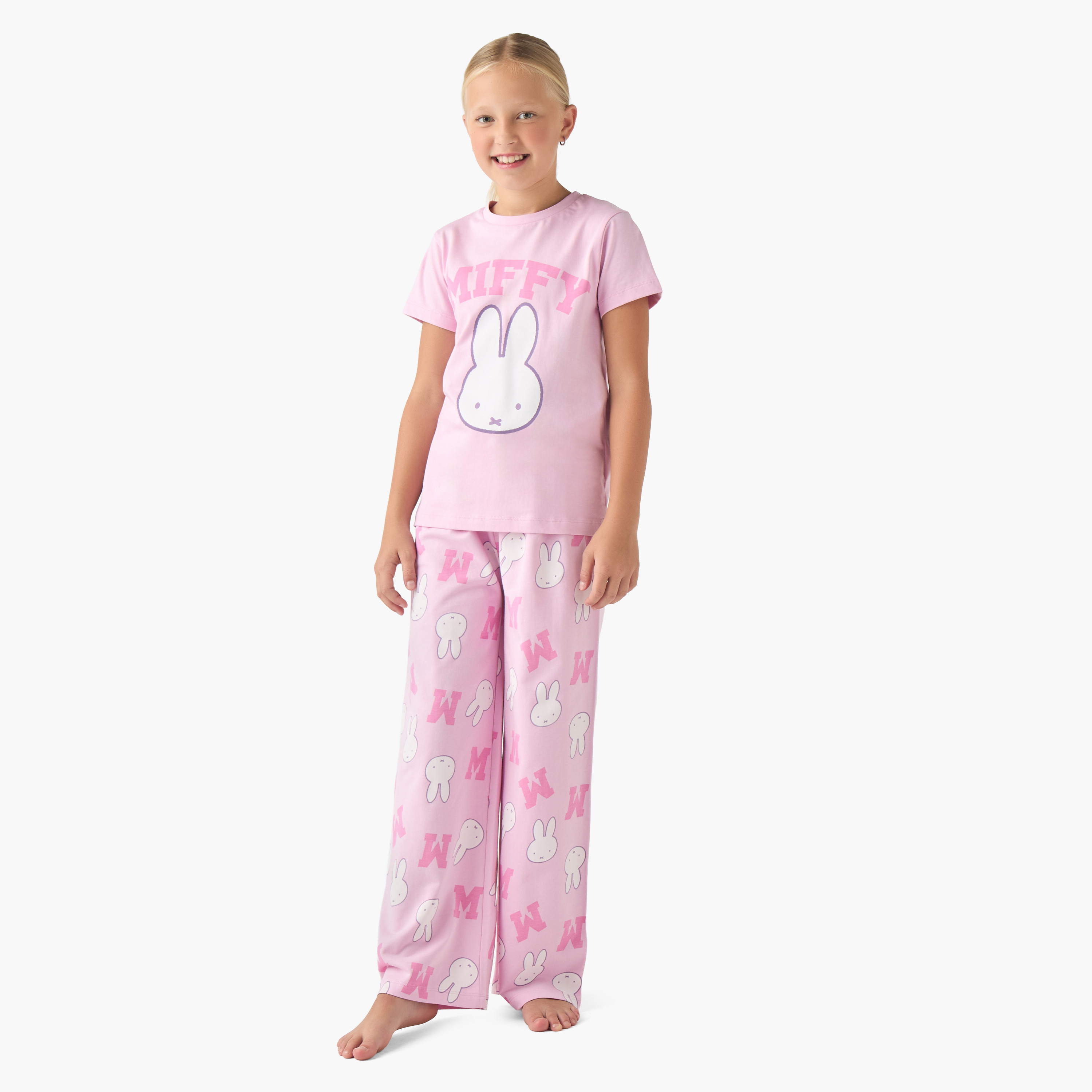 Miffy Girls T-shirt and Pyjama Set with Miffy Print - Cotton - Short Sleeves - Crew Neck-girls-clothing-nightwear-image-1