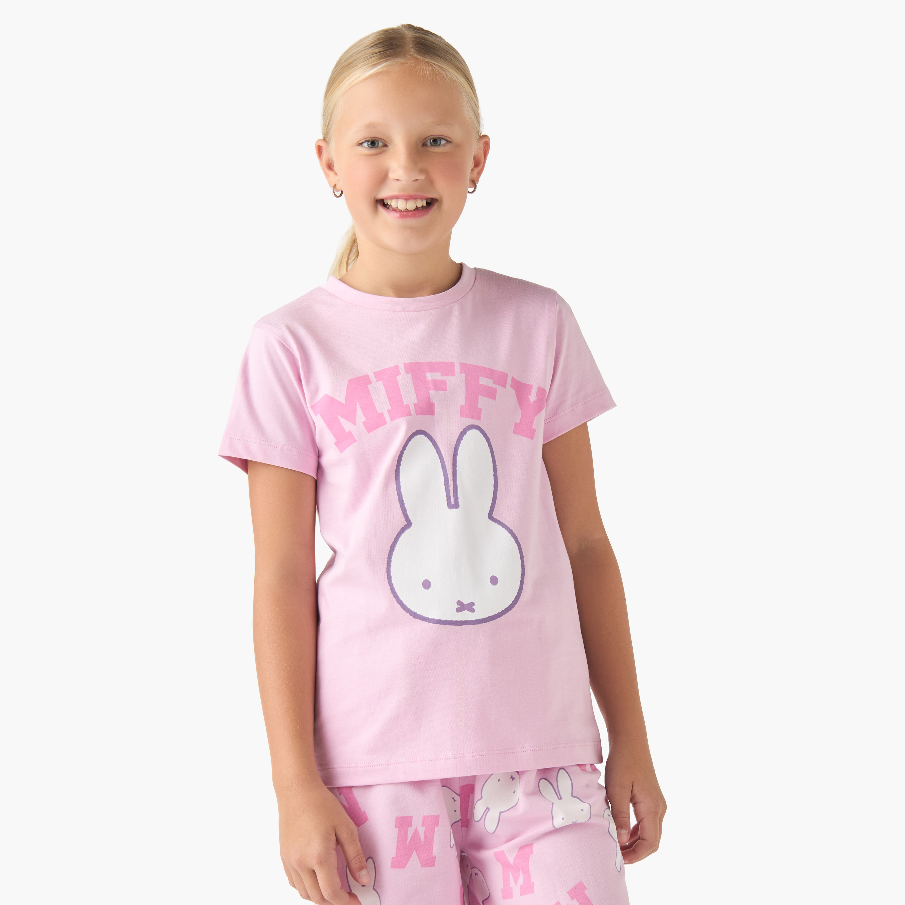 Miffy Girls T-shirt and Pyjama Set with Miffy Print - Cotton - Short Sleeves - Crew Neck-girls-clothing-nightwear-image-2