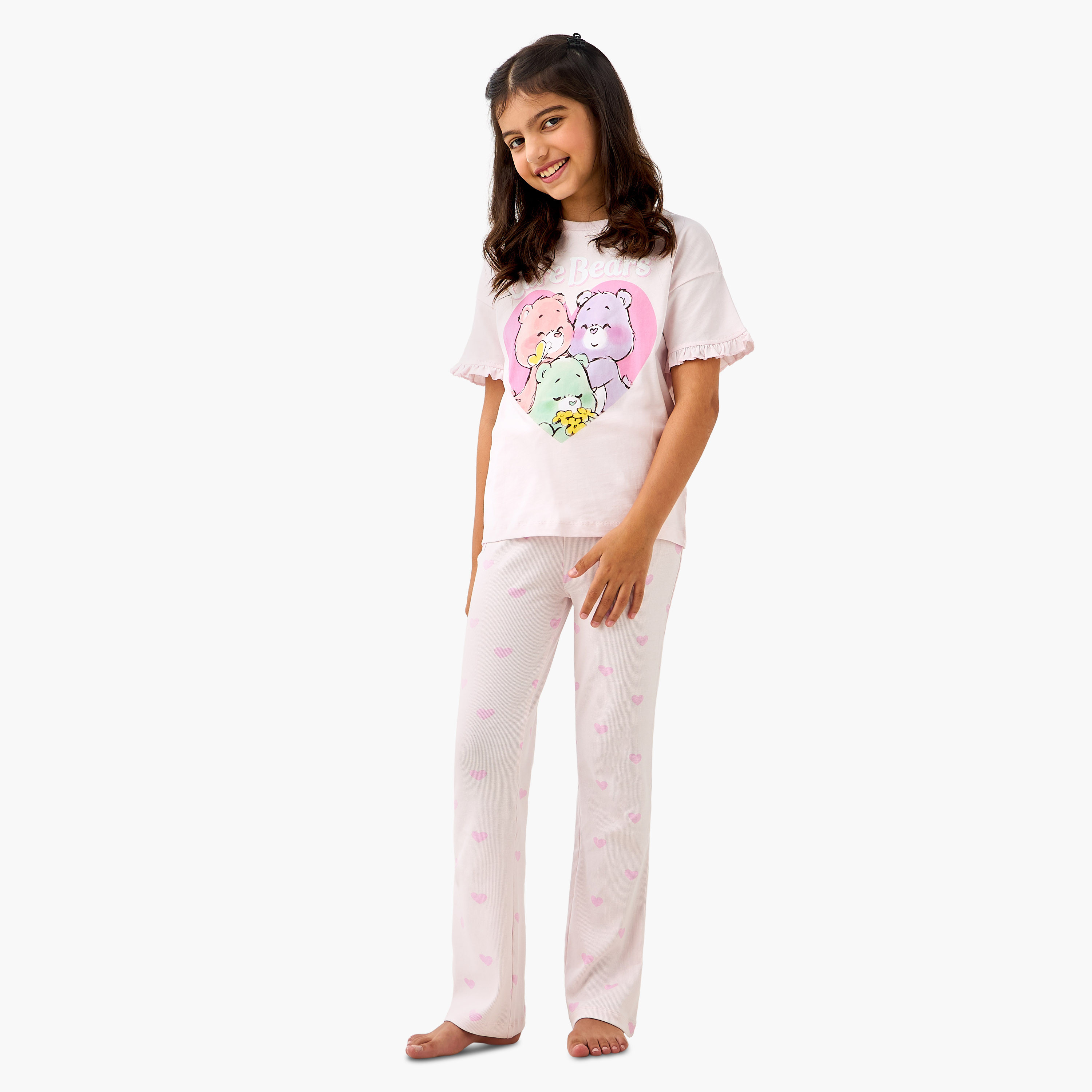 Cloud Co Care Bears Print T-shirt and Pyjama Set-girls-clothing-nightwear-image-1