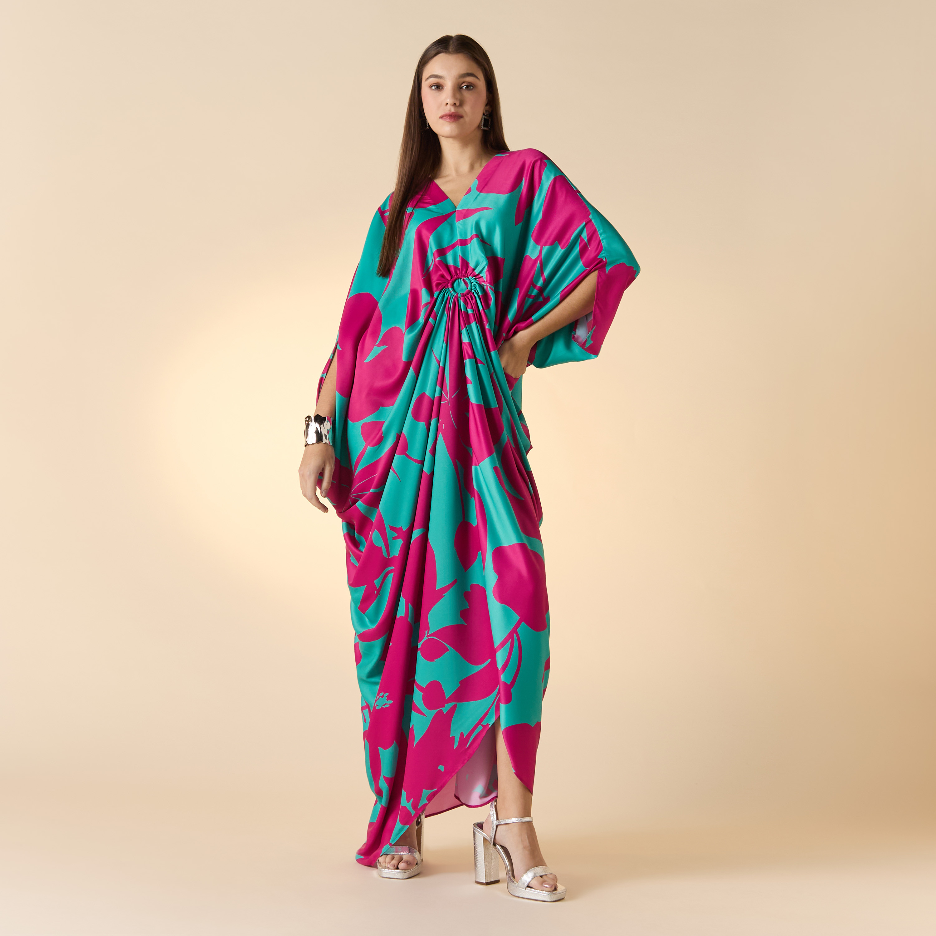 FYOR All-Over Floral Print Kaftan Dress with Ruched Detail-women-clothing-dresses-image-5