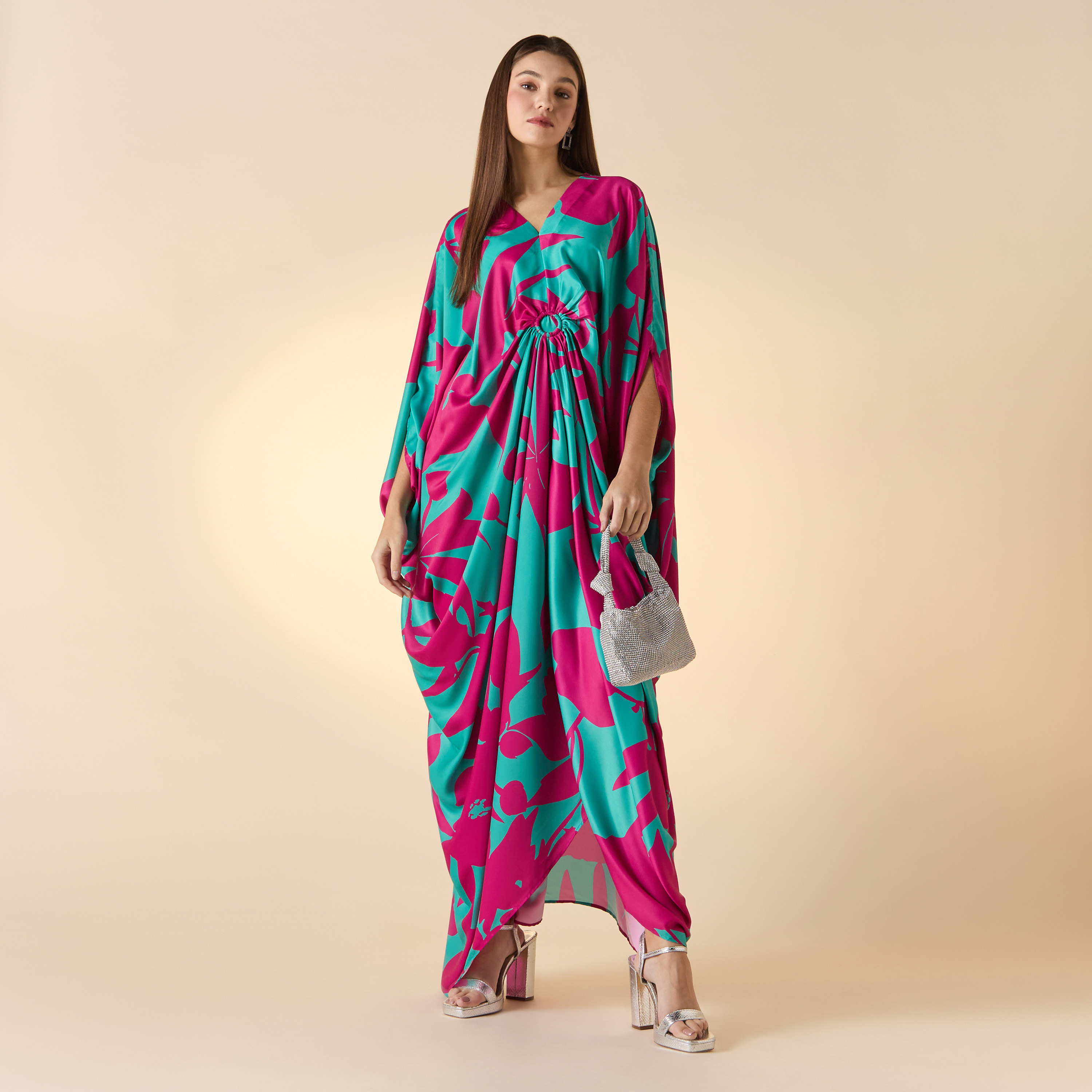 FYOR All-Over Floral Print Kaftan Dress with Ruched Detail-women-clothing-dresses-image-7
