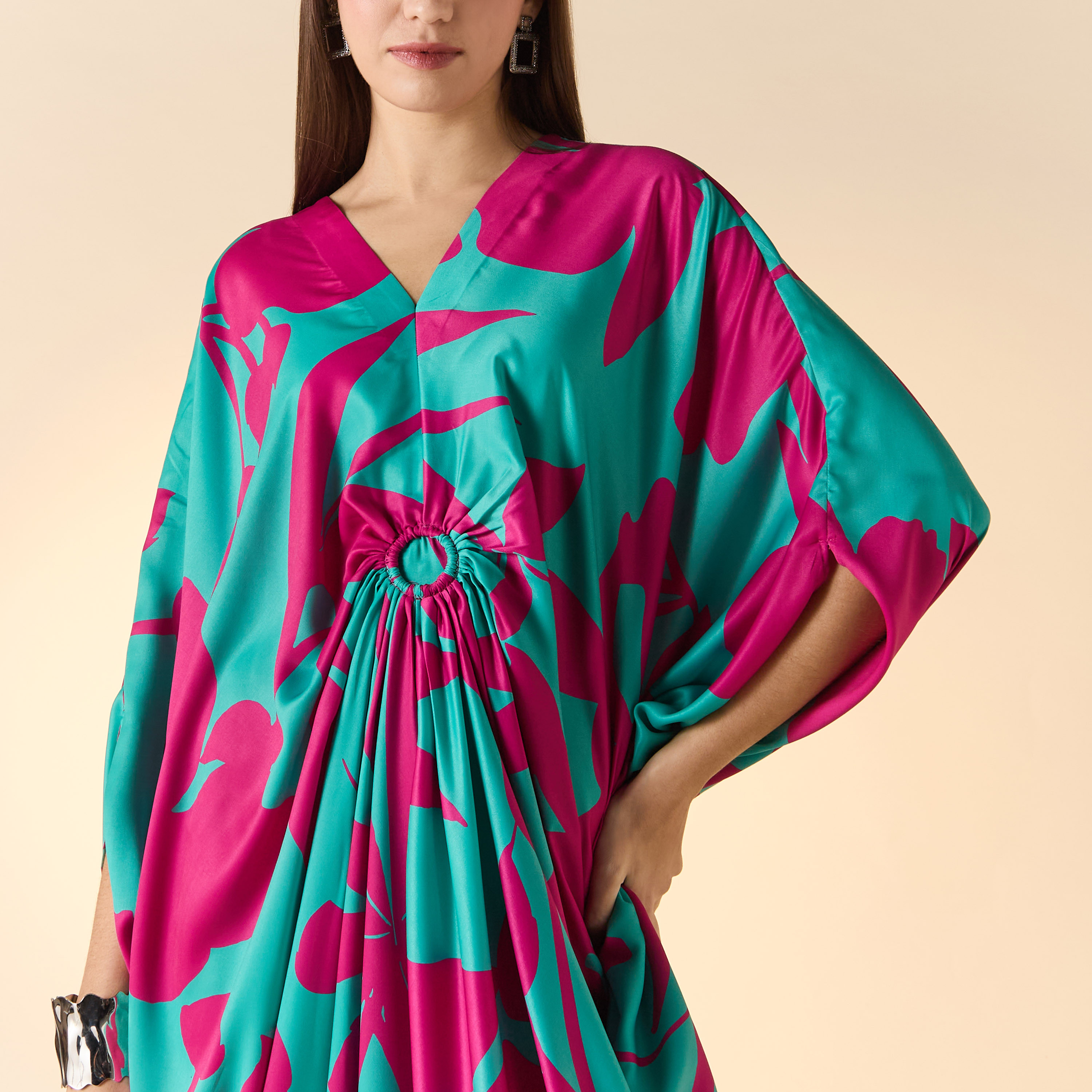 FYOR All-Over Floral Print Kaftan Dress with Ruched Detail-women-clothing-dresses-image-8