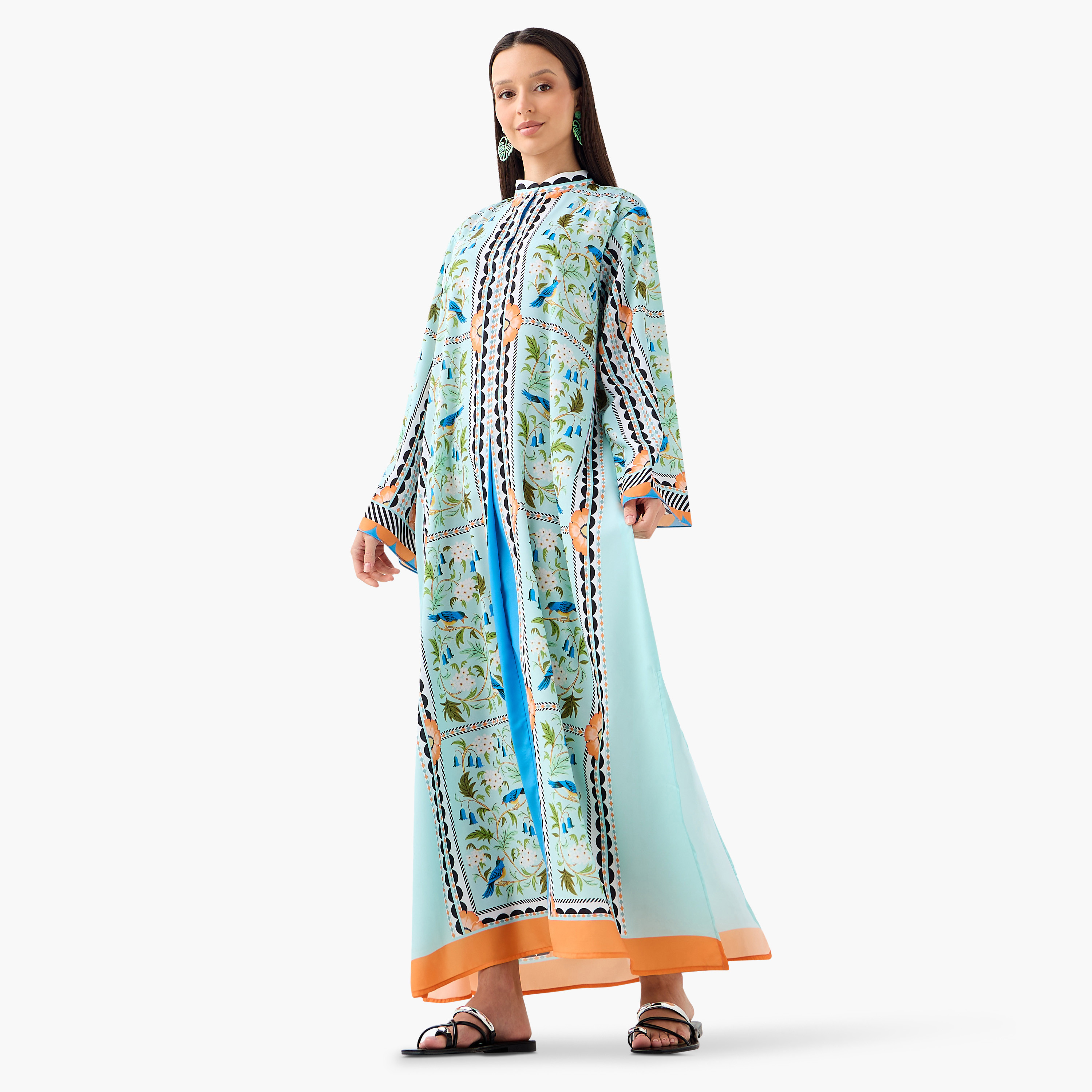 FYOR Printed Mandarin Collar Maxi Dress with Slits-women-clothing-dresses-image-2