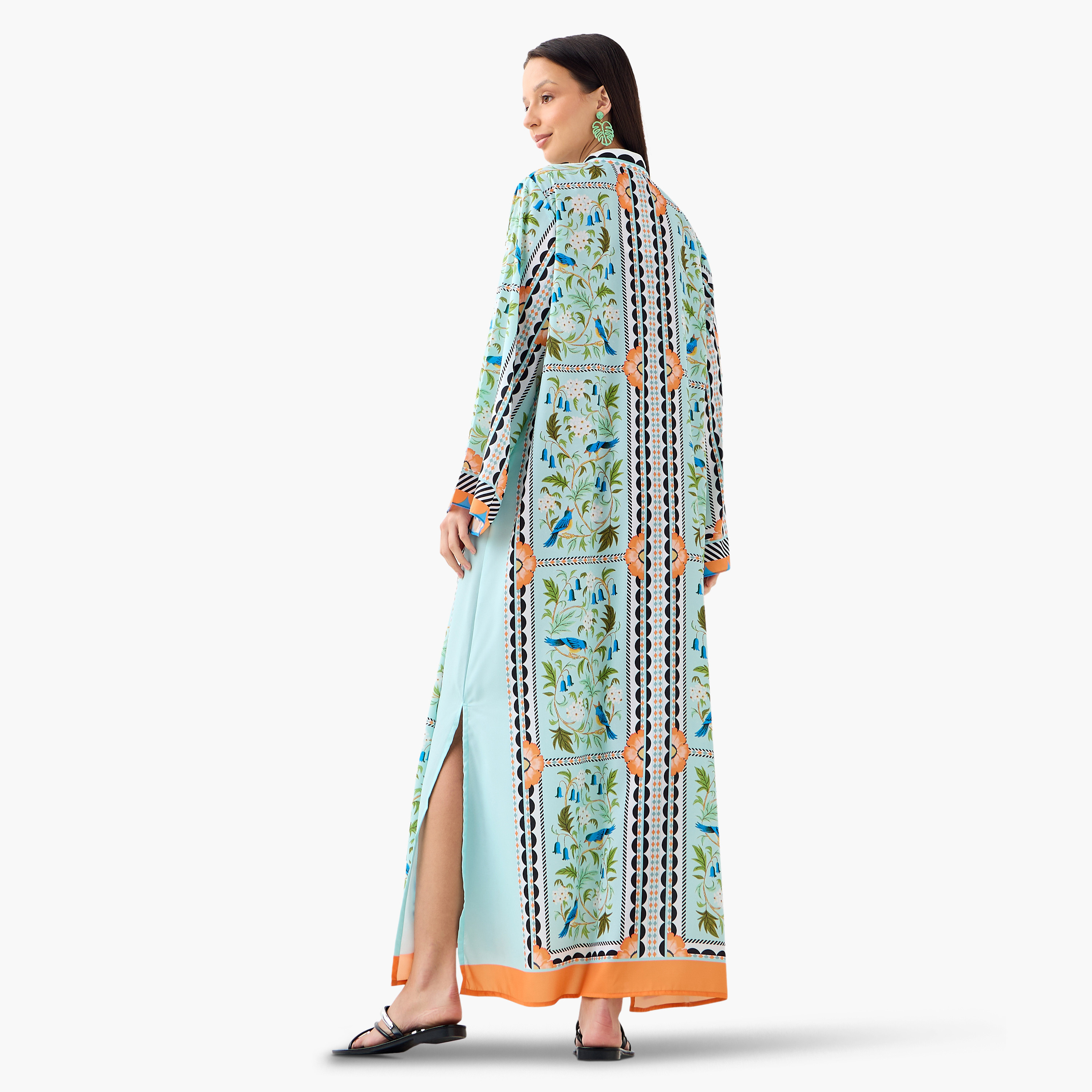 FYOR Printed Mandarin Collar Maxi Dress with Slits-women-clothing-dresses-image-3