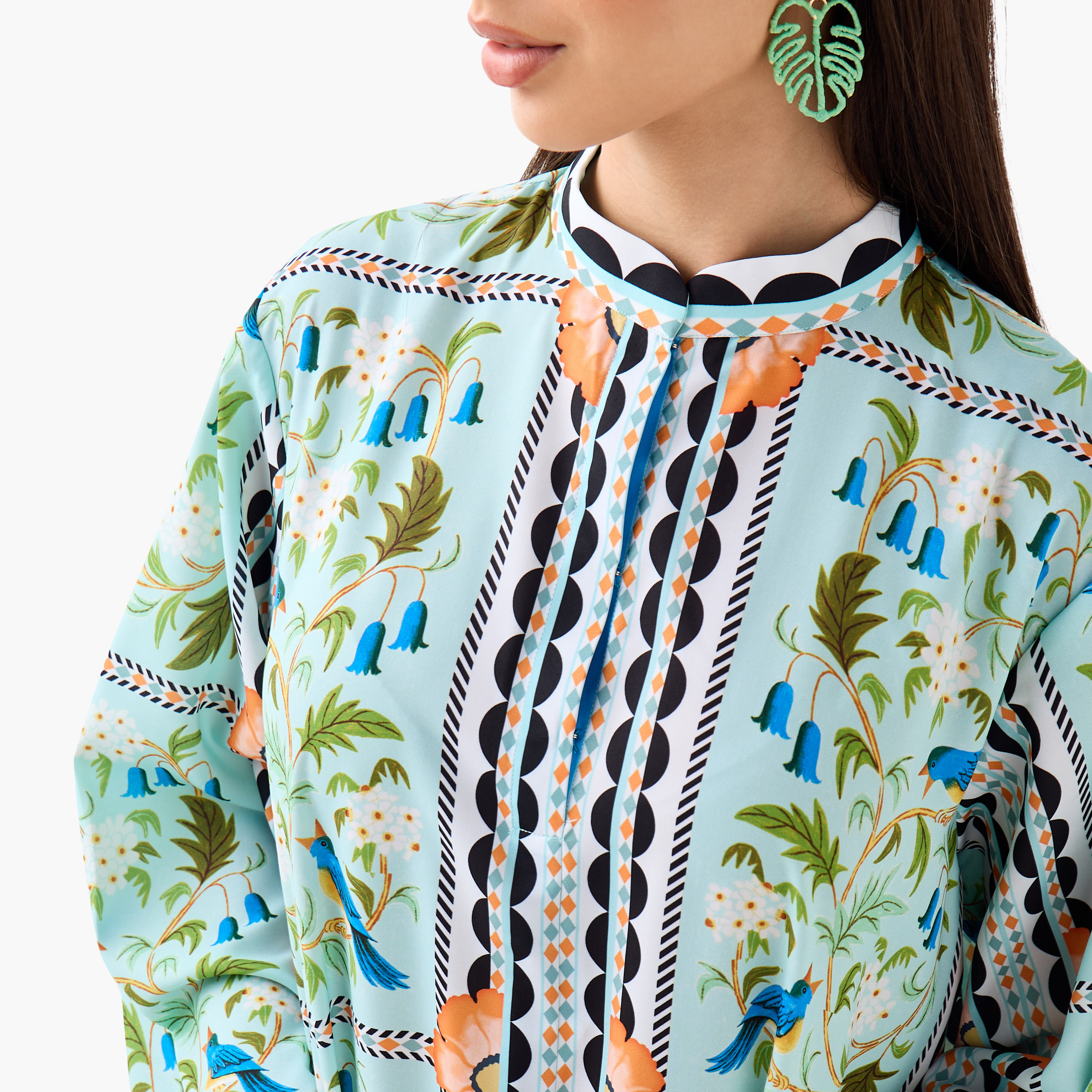 FYOR Printed Mandarin Collar Maxi Dress with Slits-women-clothing-dresses-image-4