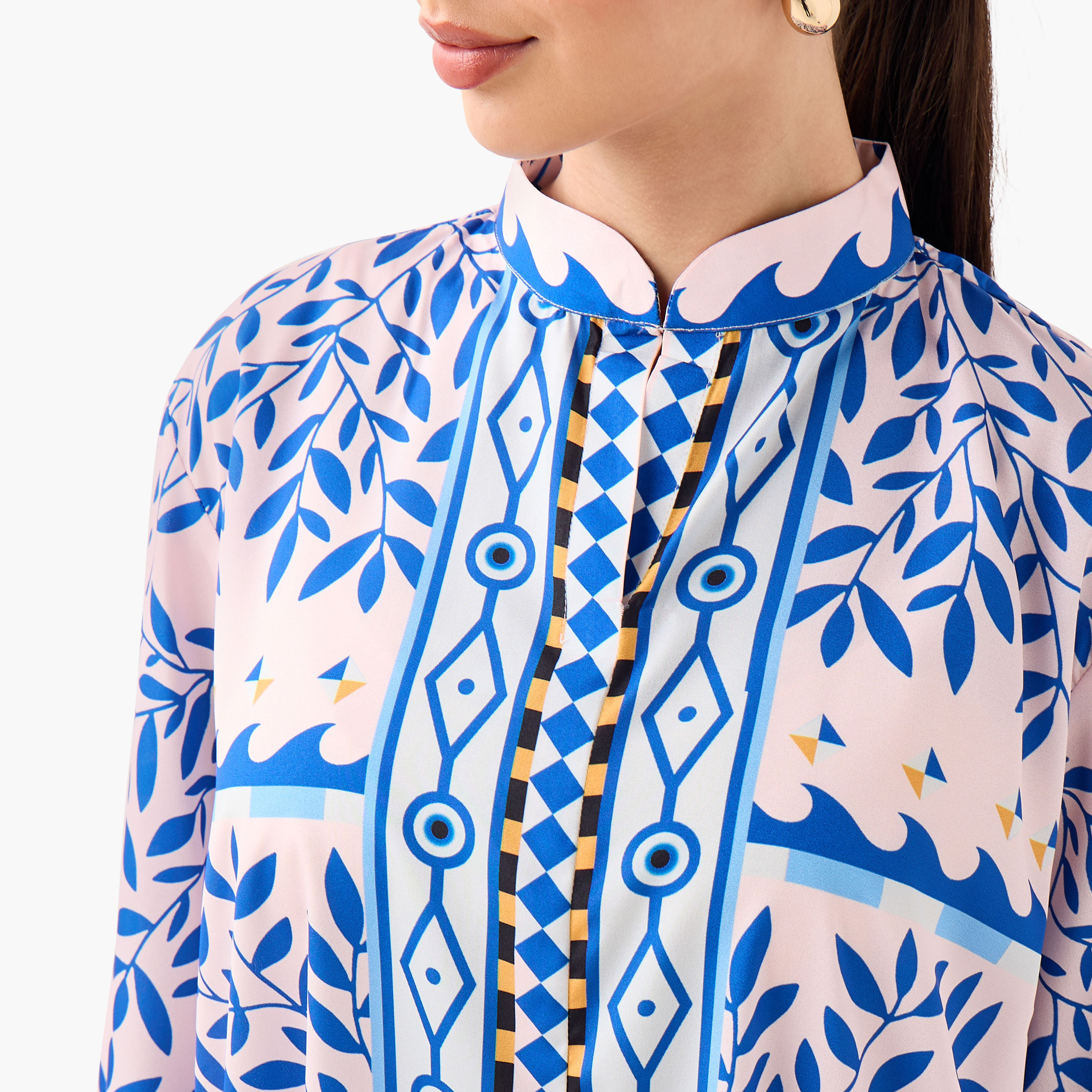 FYOR All-Over Leaf Print Mandarin Collar Top and Palazzo Set-women-clothing-coordsets-image-5