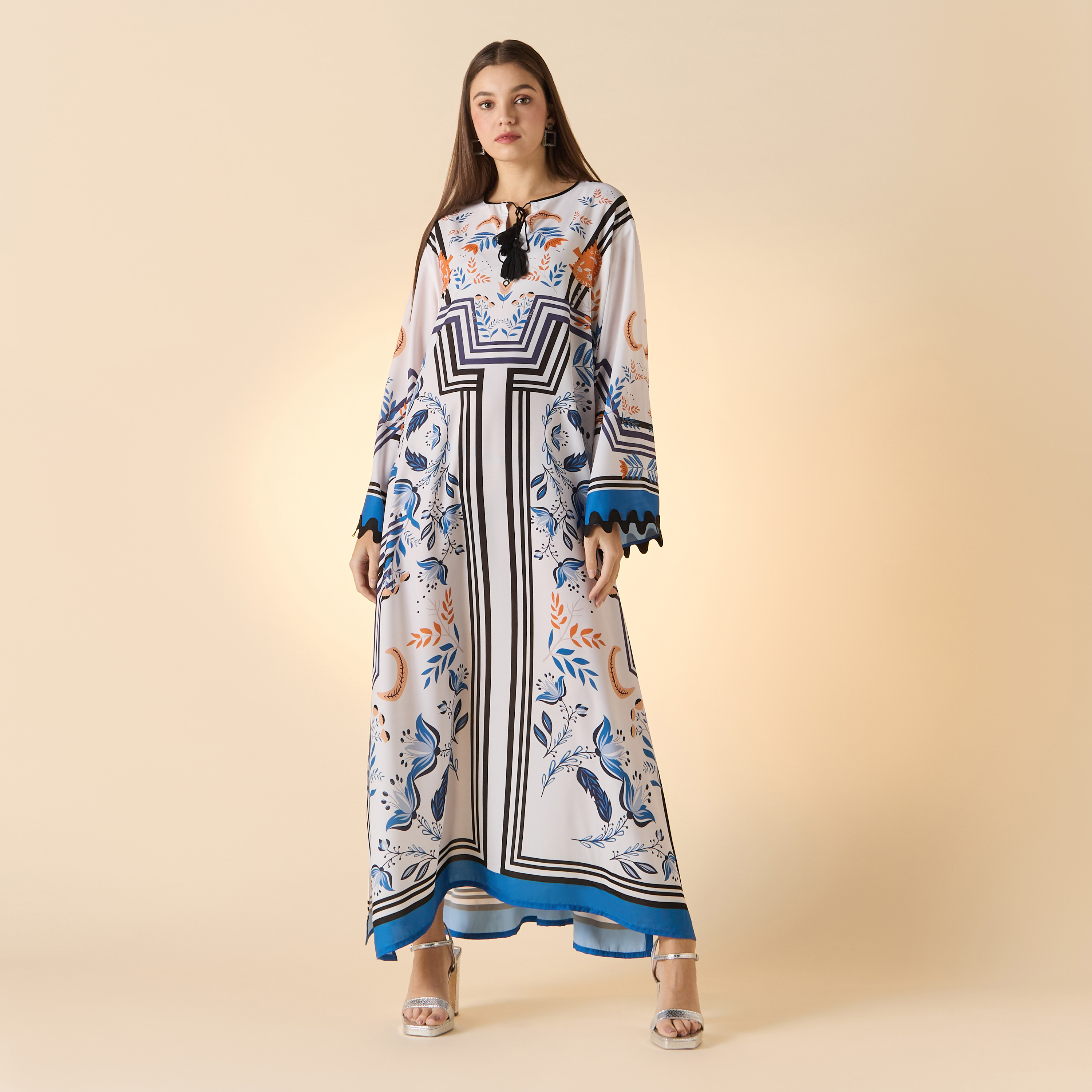 فستان بطبعات كاملة وأكمام طويلة وتفاصيل رباط من فيور-women-clothing-dresses-image-3