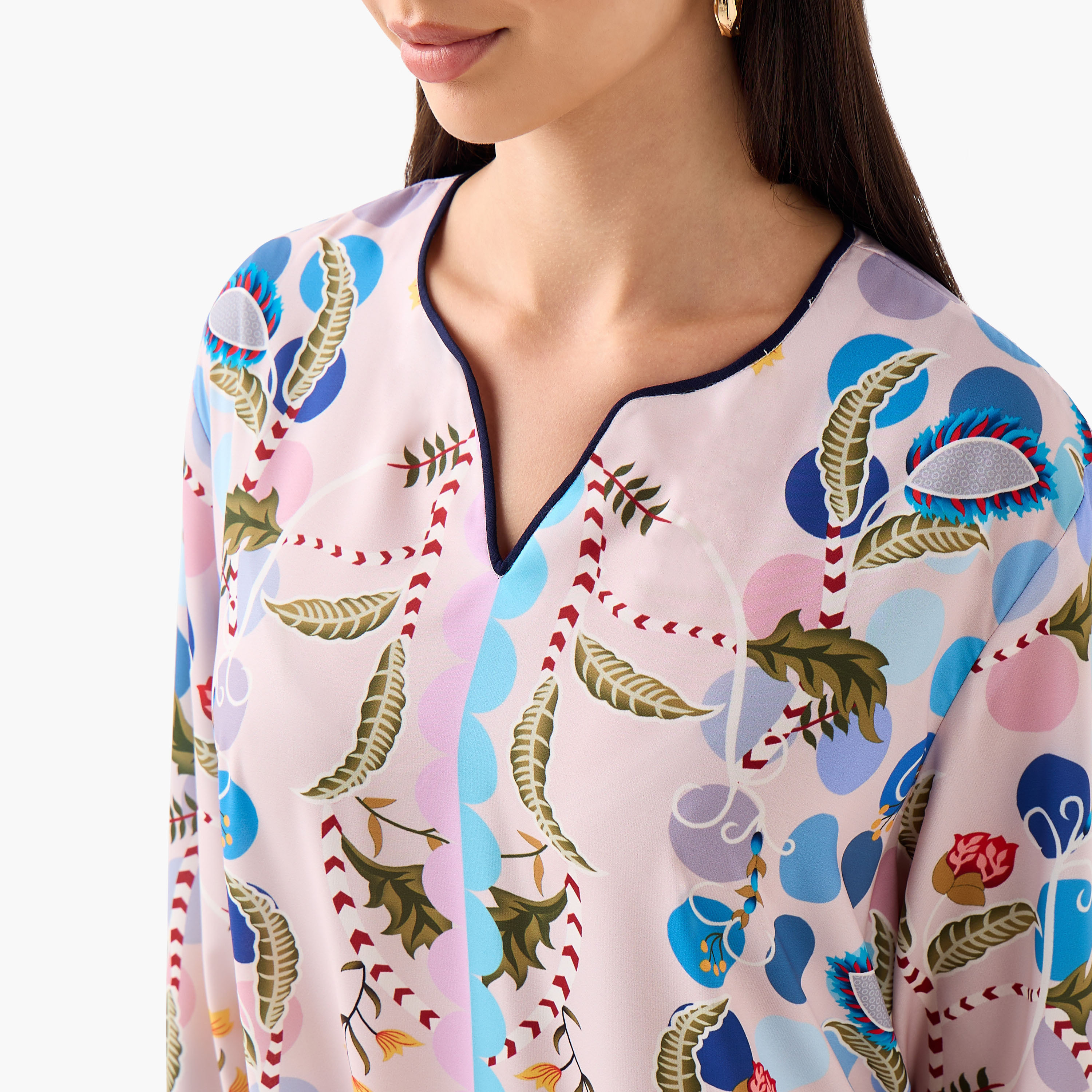 FYOR All-Over Print Split Neck Dress with Long Sleeves-women-clothing-dresses-image-4