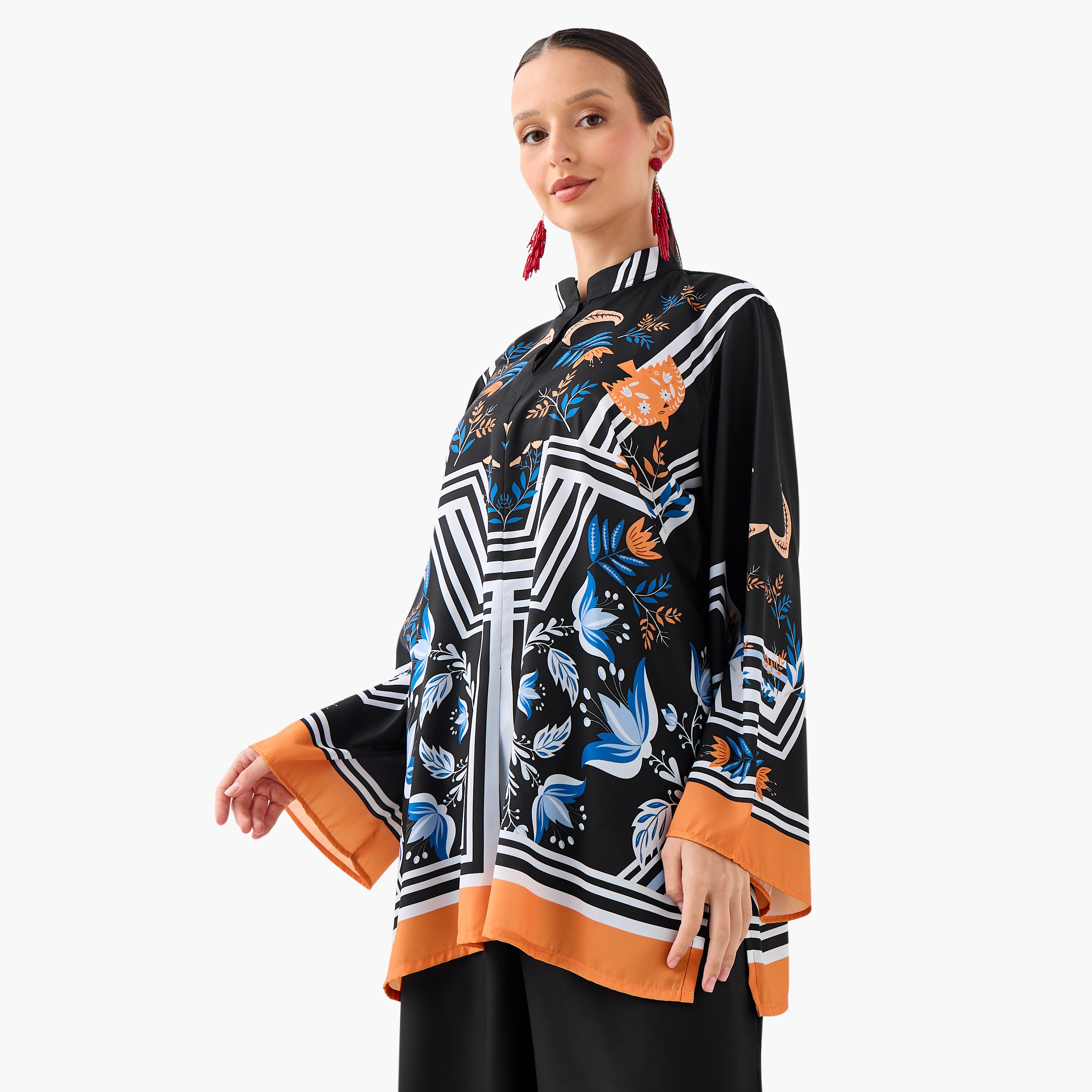 FYOR All-Over Print Mandarin Collar Top and Culottes Set-women-clothing-coordsets-image-3