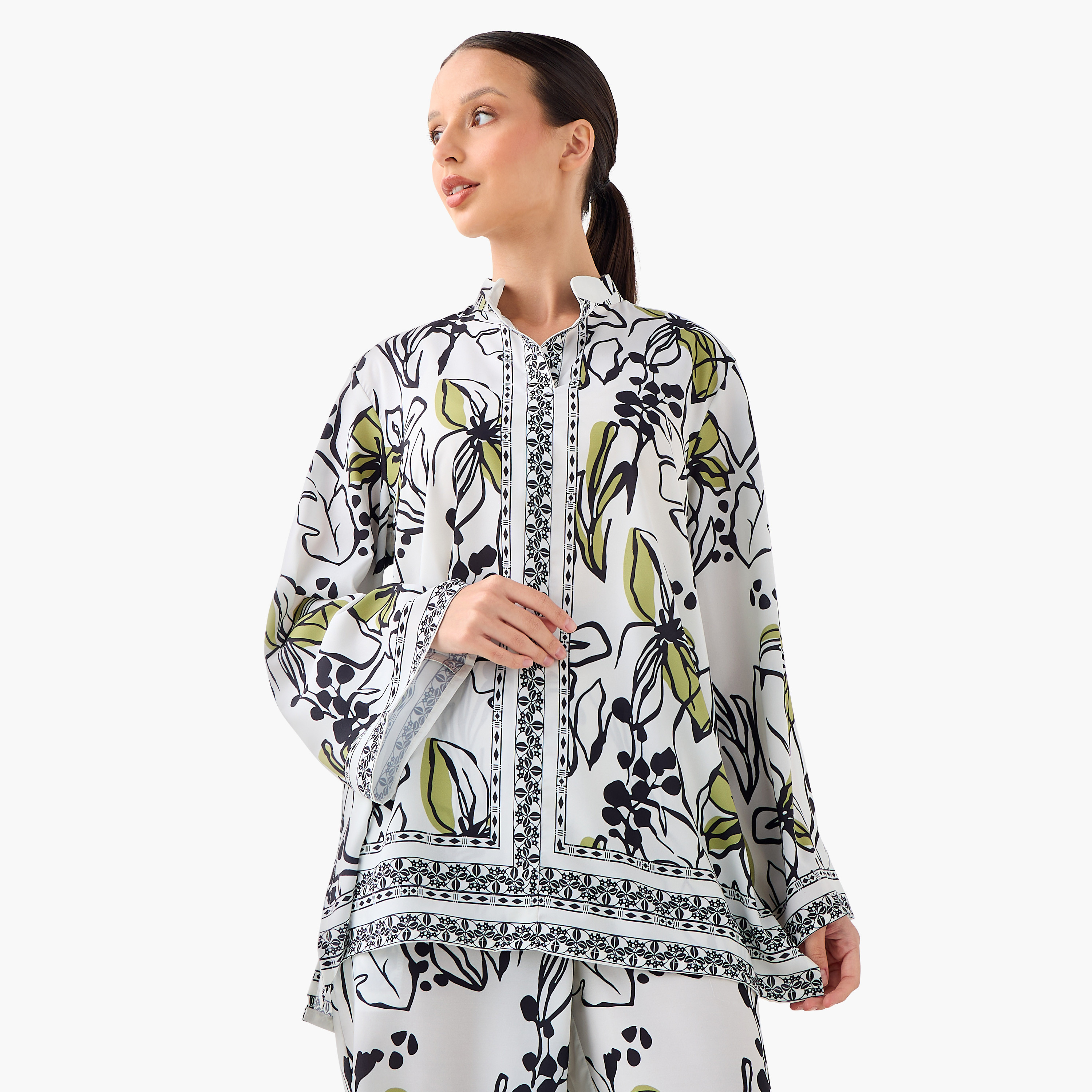 FYOR All-Over Floral Print Mandarin Collar Top and Culottes Set-women-clothing-coordsets-image-3