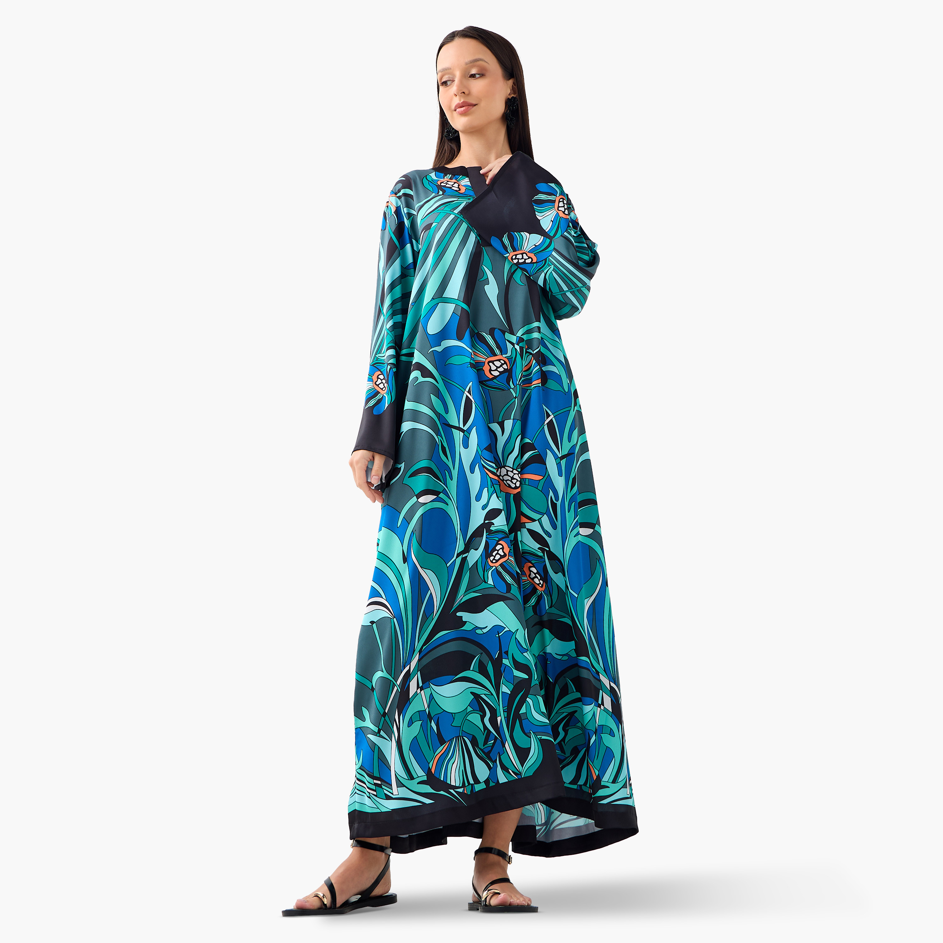 فستان بياقة مشقوقة وأكمام طويلة وطبعات من فيور-women-clothing-dresses-image-2