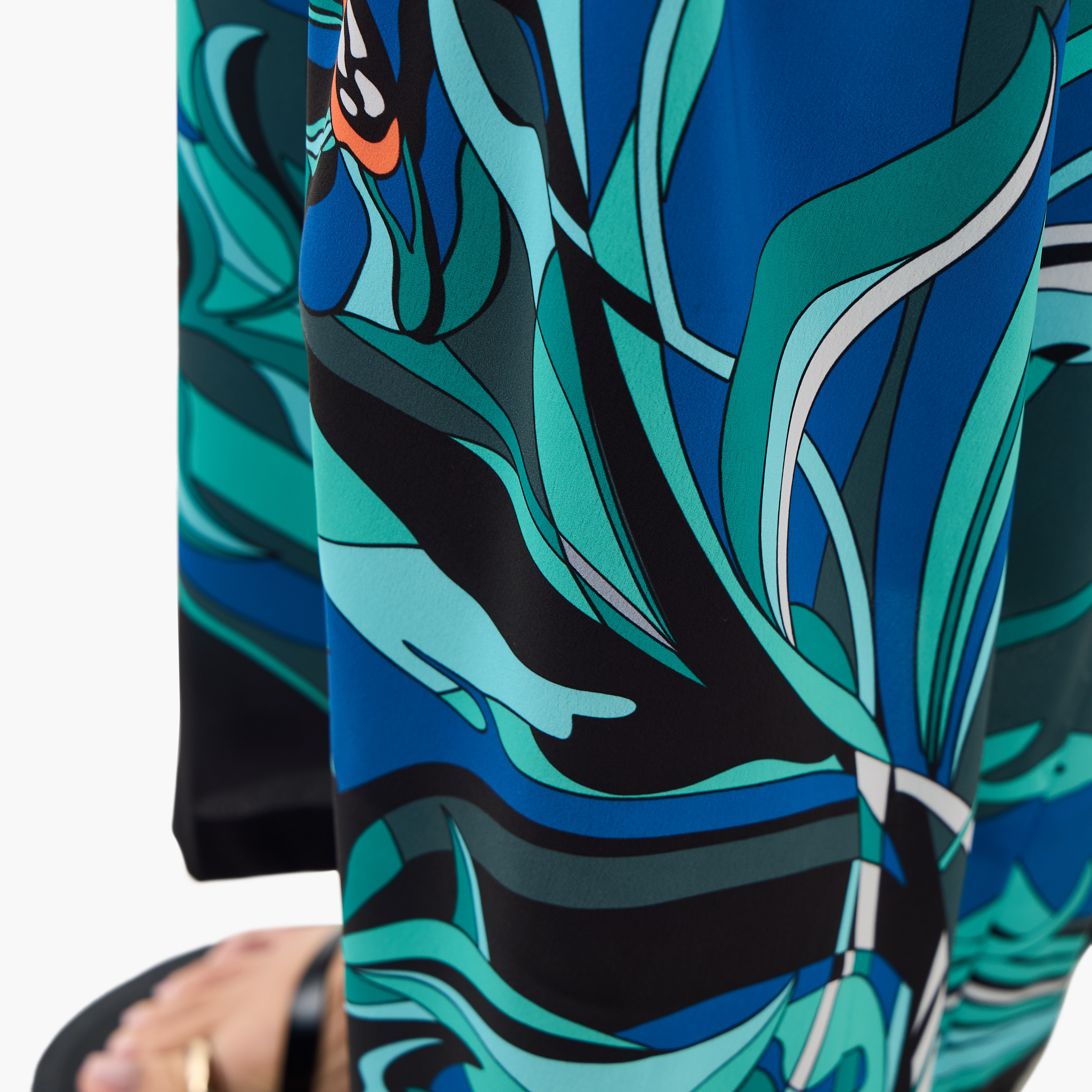 FYOR All-Over Tropical Print Split Neck Dress with Long Sleeves-women-clothing-dresses-image-5