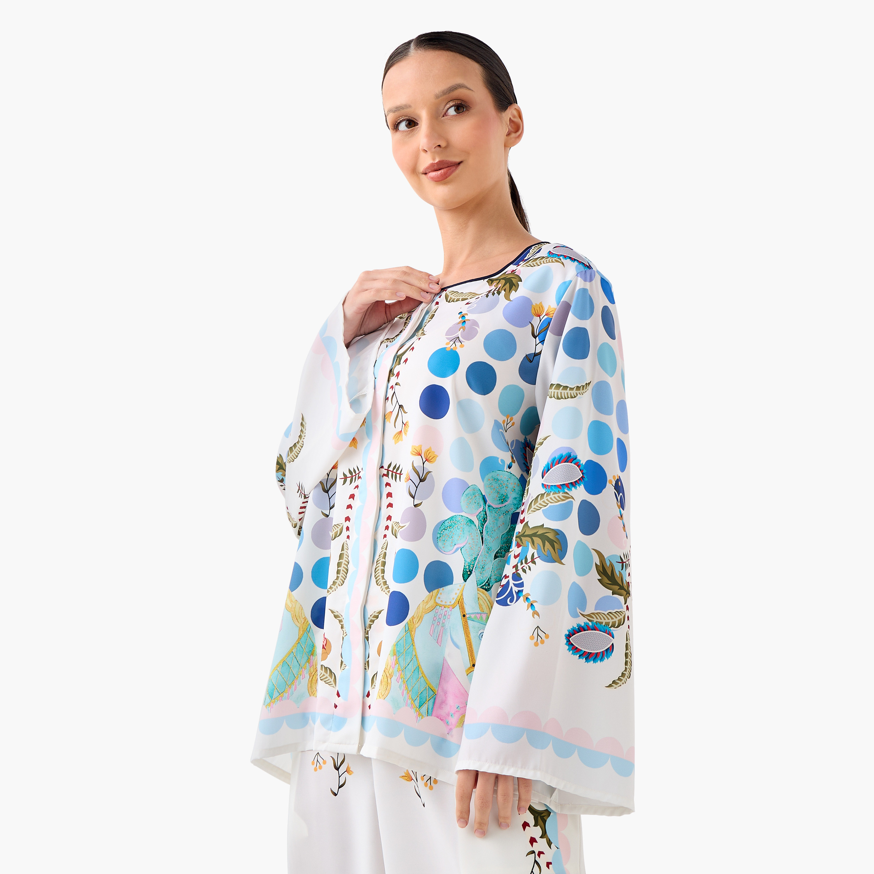 طقم بلوزة مع بنطلون قصير بطبعات من فيور-women-clothing-coordsets-image-3