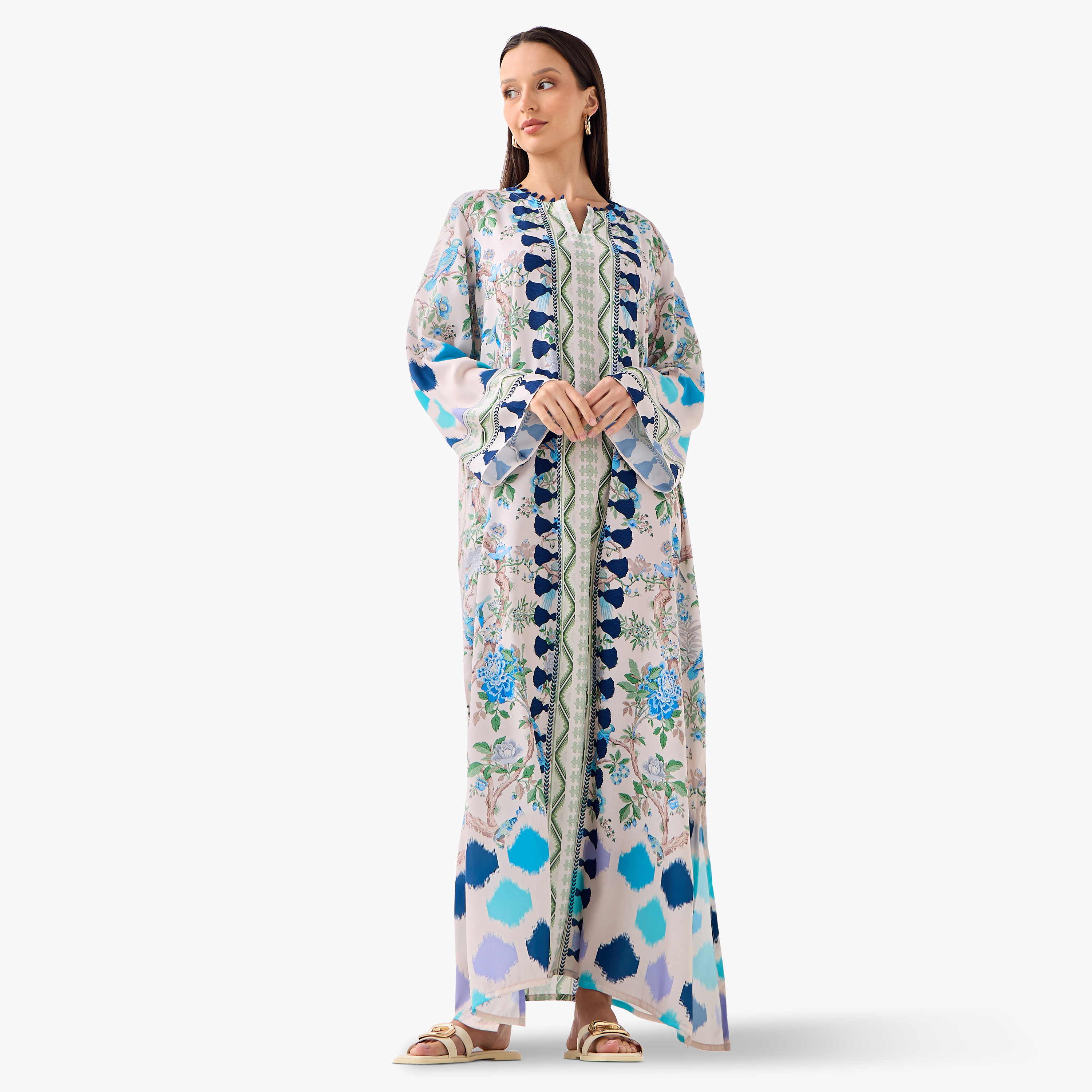 فستان بياقة مشقوقة وأكمام طويلة وطبعات من فيور-women-clothing-dresses-image-2