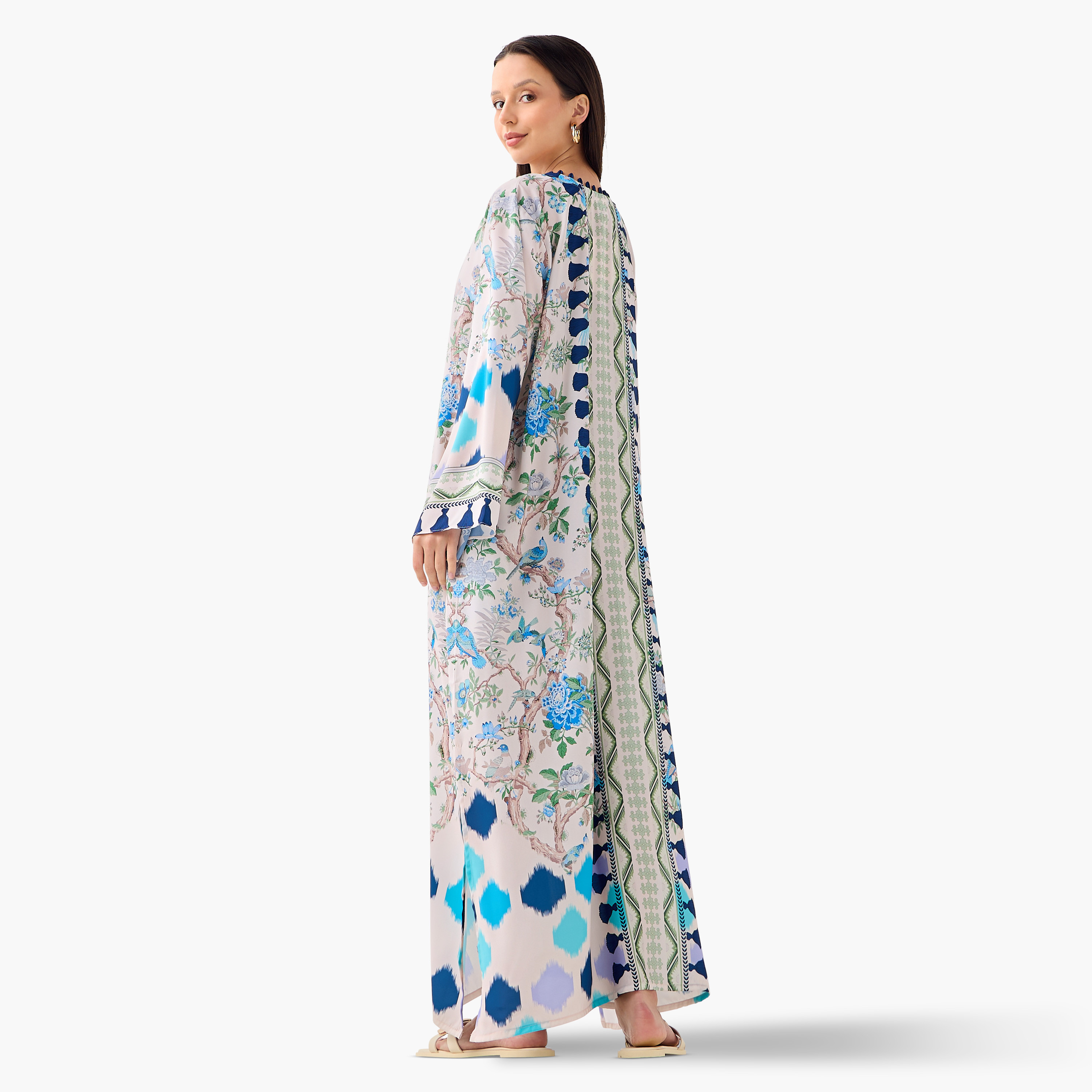 FYOR All-Over Print Split Neck Dress with Long Sleeves-women-clothing-dresses-image-3
