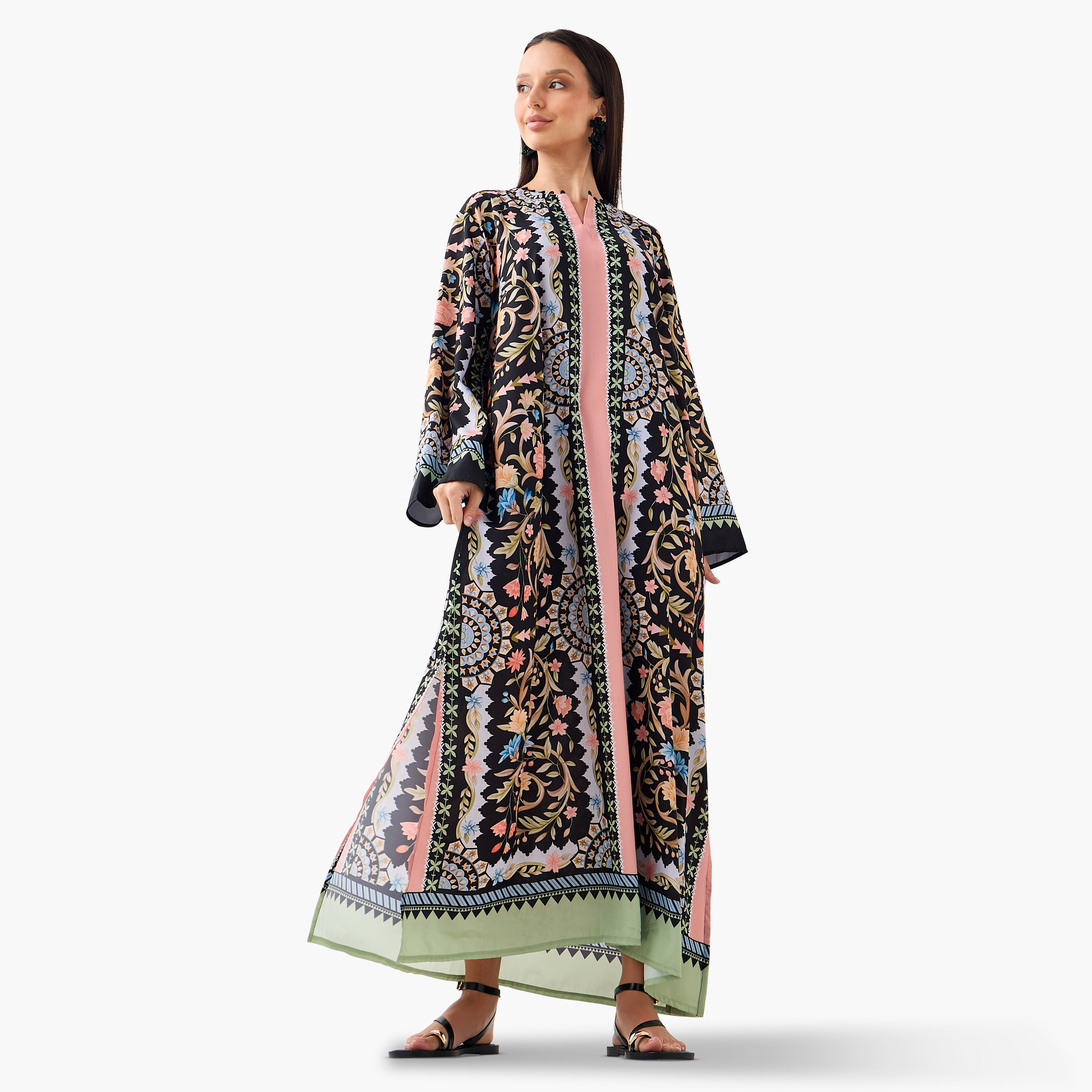 فستان بياقة مشقوقة وأكمام طويلة وطبعات من فيور-women-clothing-dresses-image-2