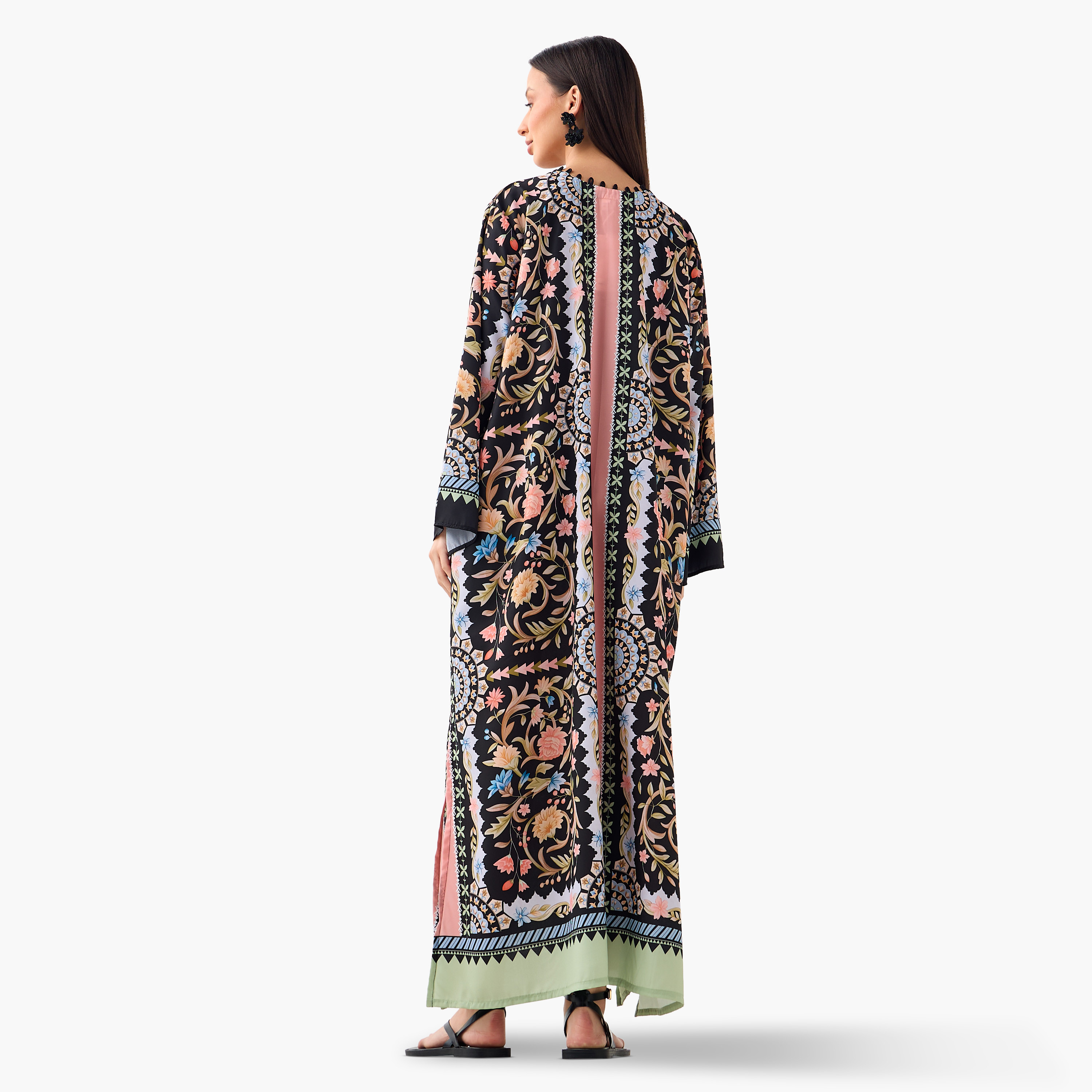FYOR All-Over Print Split Neck Dress with Long Sleeves-women-clothing-dresses-image-3